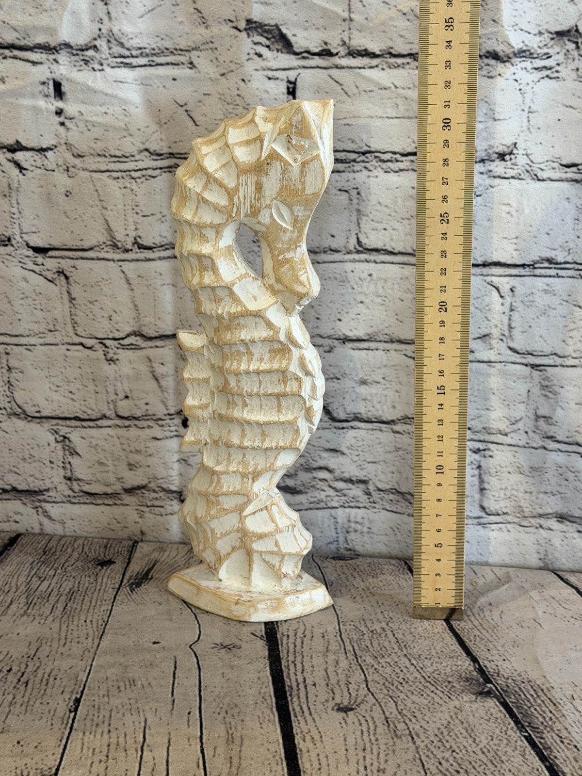 30cm White Wooden Shabby Seahorse Statue Ornament Fair Trade Handcarved5