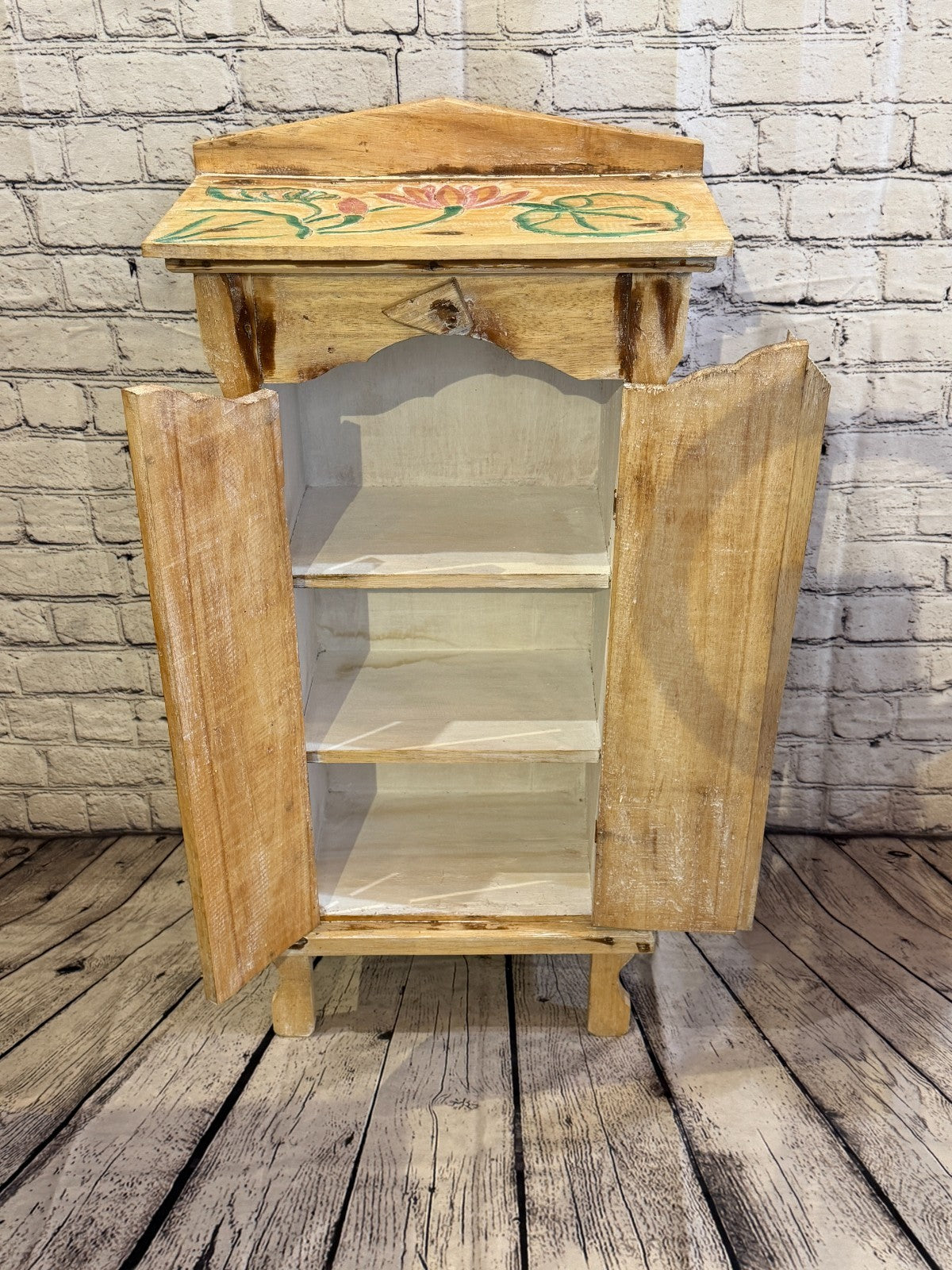 85cm x 40cm Flower 2 Door Pillar Wooden Side Cabinet Living Storage Furniture5