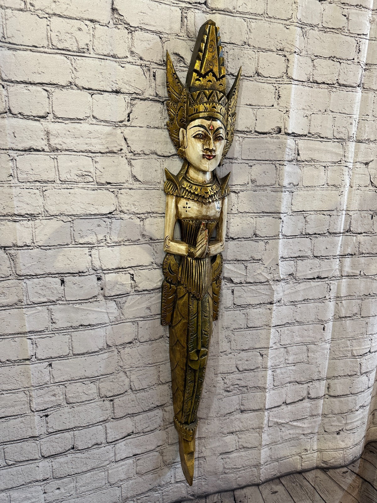 Old Antique Colour Sita Dewi Bali Rice Goddess Wings Mermaid Wood 100cm Pair1