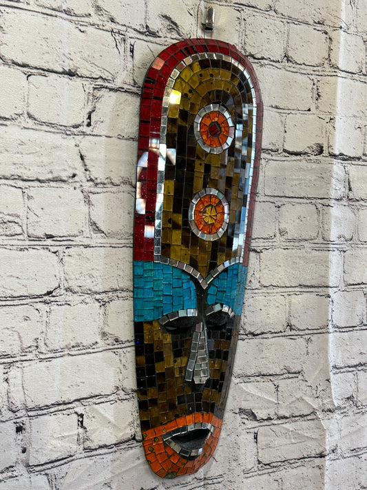 50cm Mosaic Mirror Mask Carved Painted Ethnic Tribal Wall Art Handmade Design 80