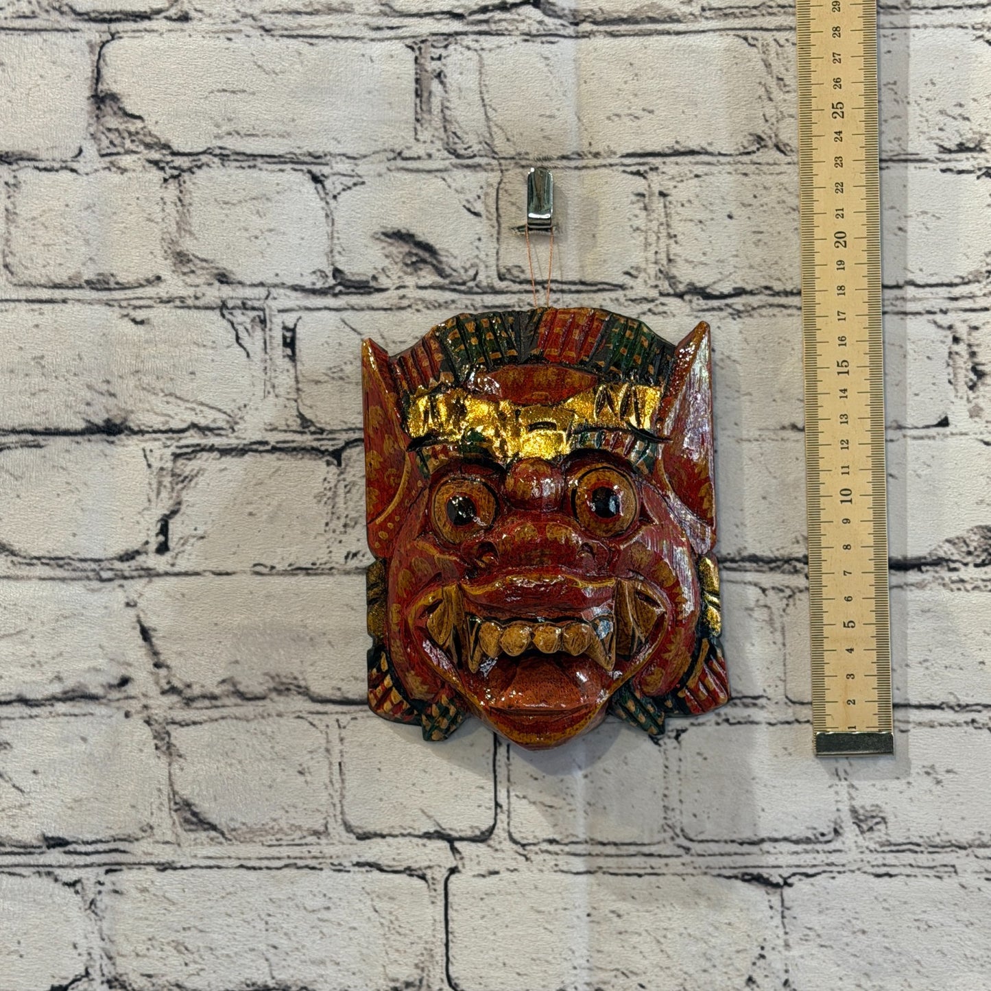 Medium Wooden Red Barong Wall Mask 15cm x 15cm Handmade And Fairtrade Hindu4
