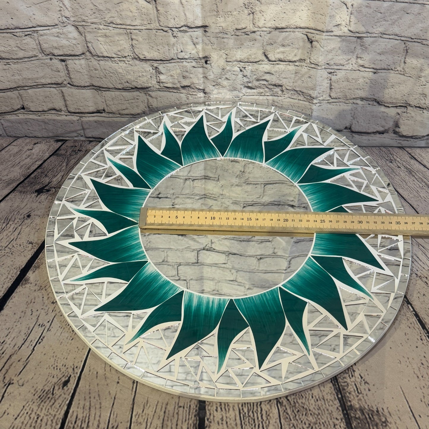 Green Sun Flame Mosaic Tile Wall Mirror 50cm x 50cm 20 Inches Handmade5