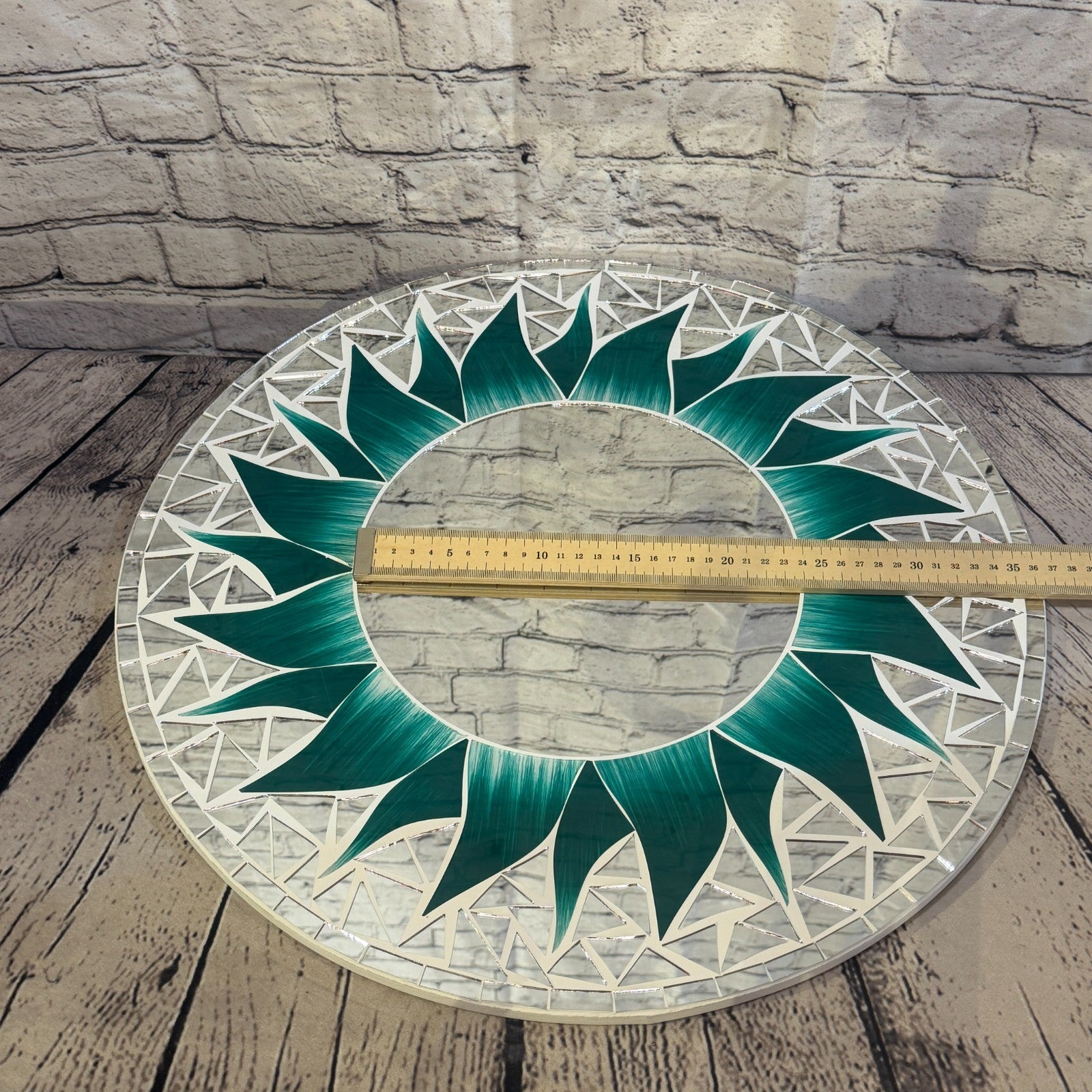 Green Sun Flame Mosaic Tile Wall Mirror 50cm x 50cm 20 Inches Handmade5