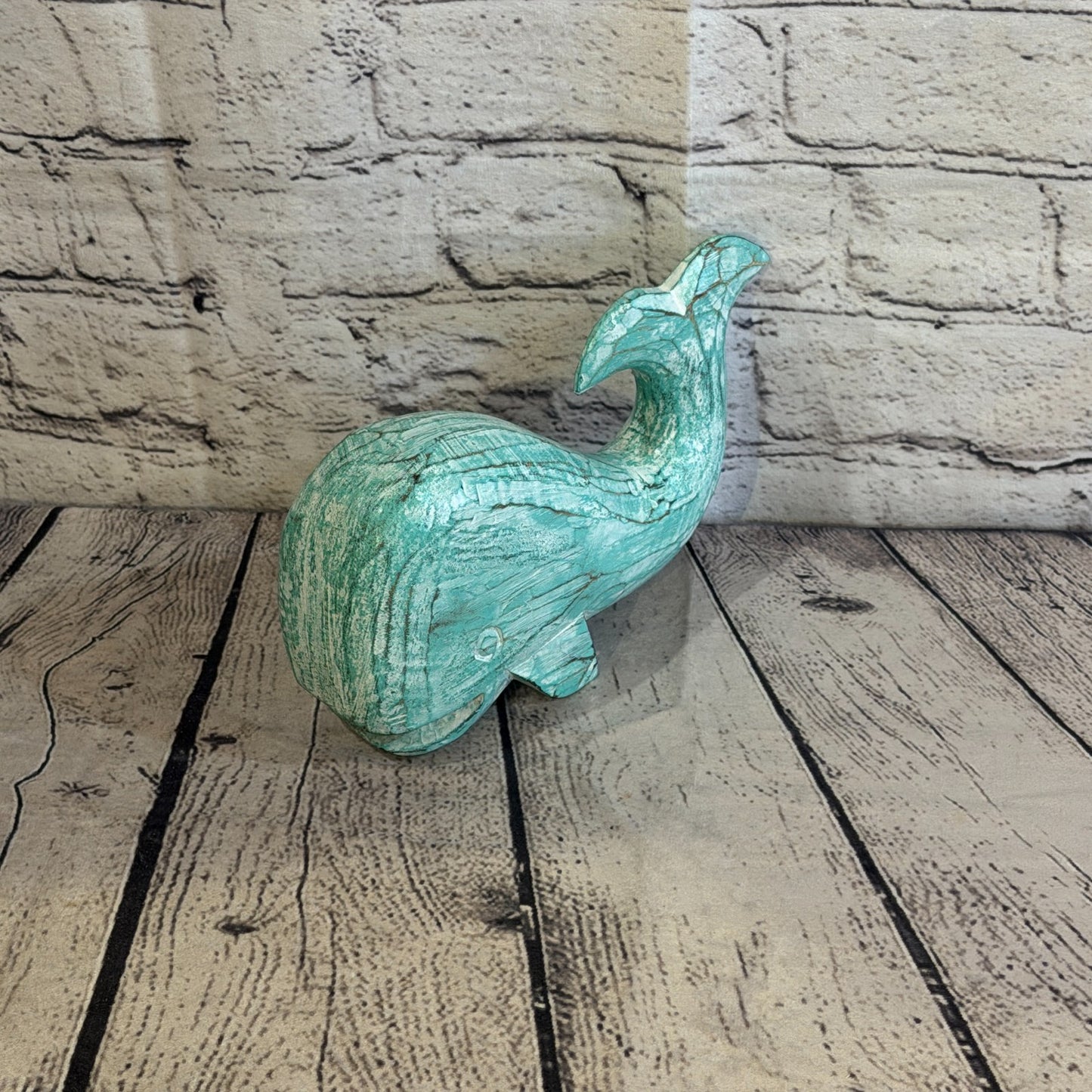 20cm x 12cm Whale Green Fish Wood Coastal Ocean Bathroom Decoration0