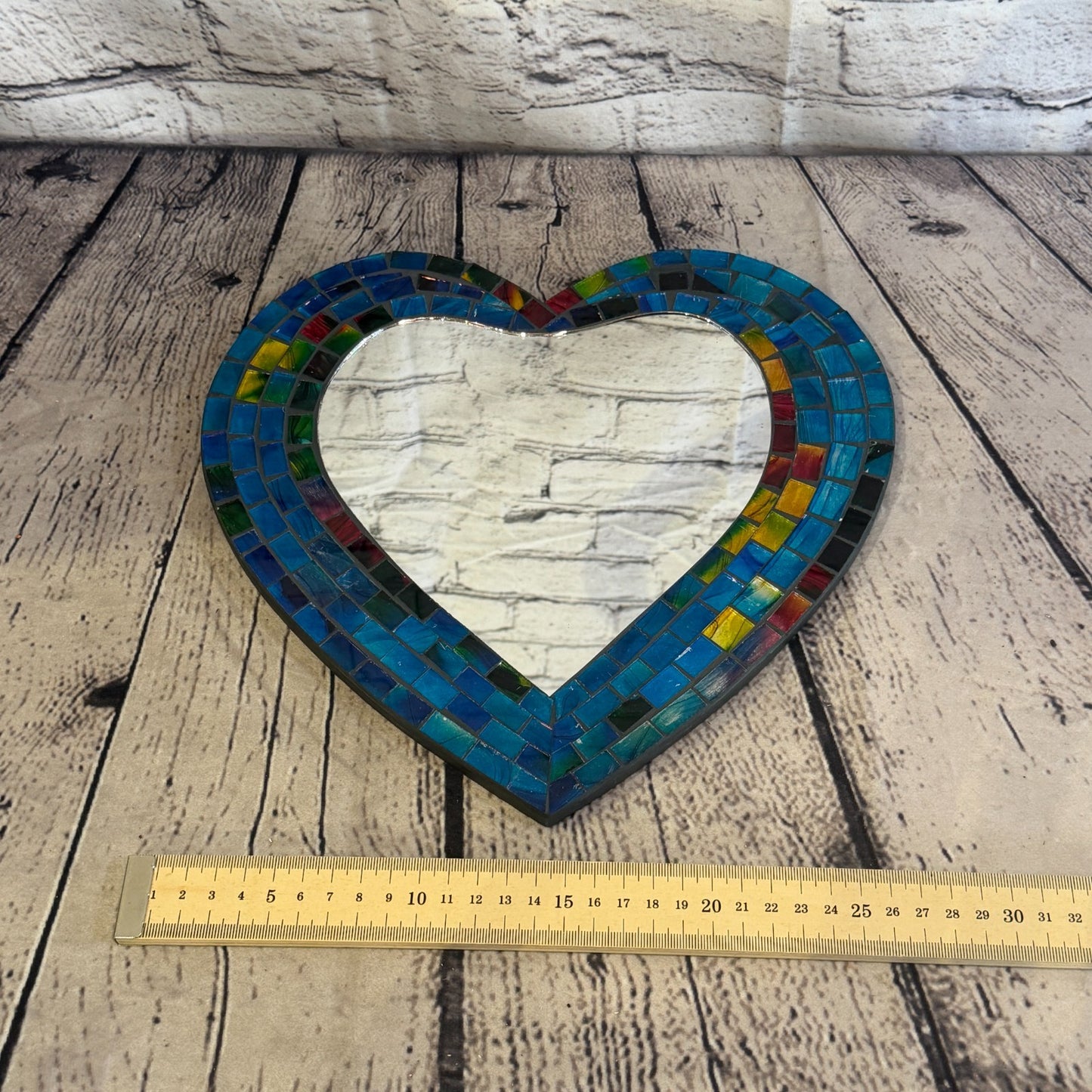 Blue Heart Shape Mosaic Tile Wall Mirror 28cm x 25cm 10 Inches Handmade New4