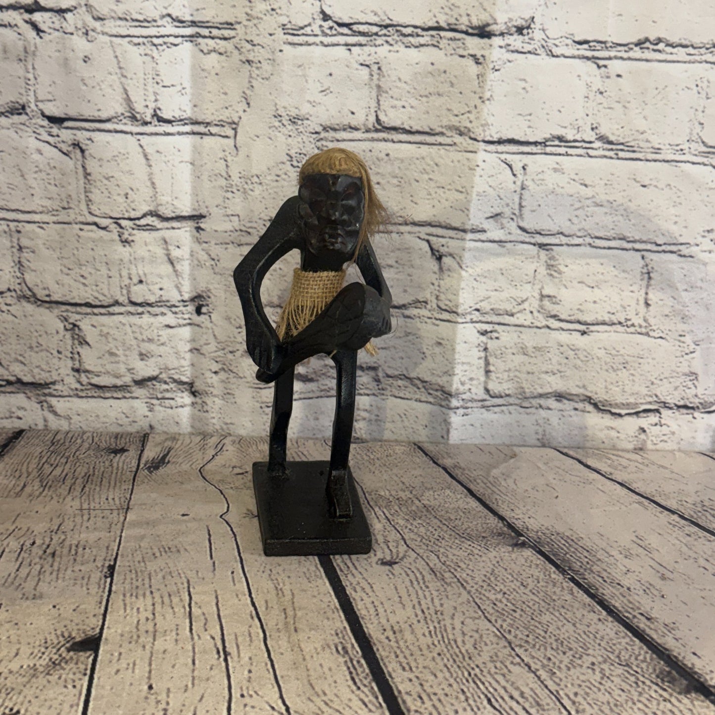 20cm Tennis Playing African Tribal Warrior Man Figure Statue Wood Hand Carved1