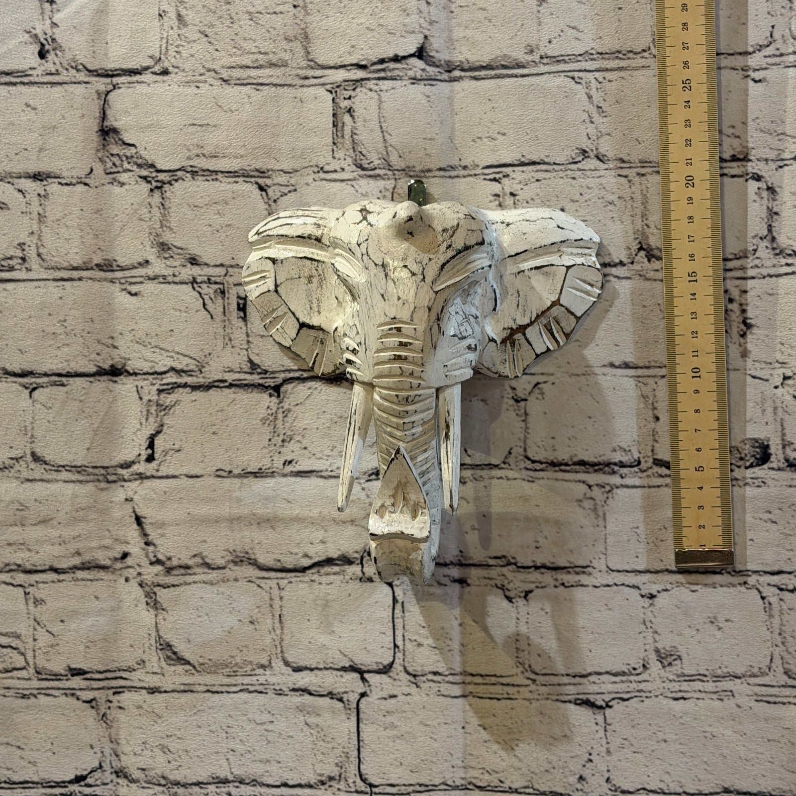 20cm x 20cm Plain White Painted Wood Elephant Head Wall Mounted Art Shabby4