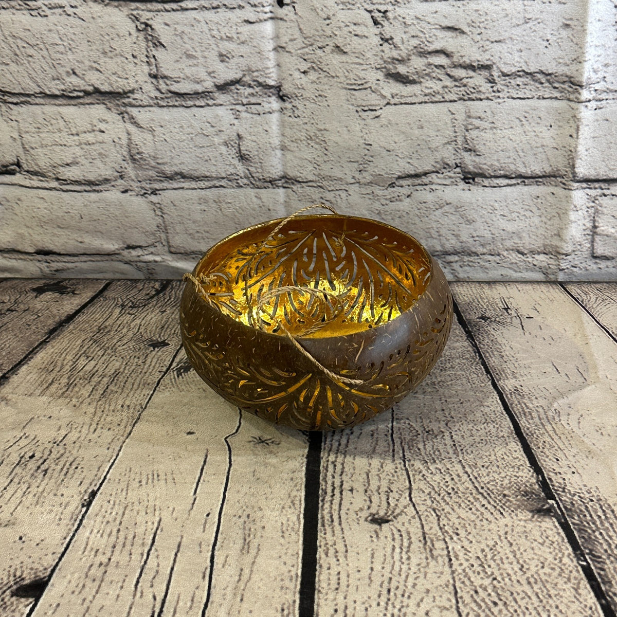Gold Inside Coconut Shell Hanging Basket Orchid Planter Balcony Decorative Vase0
