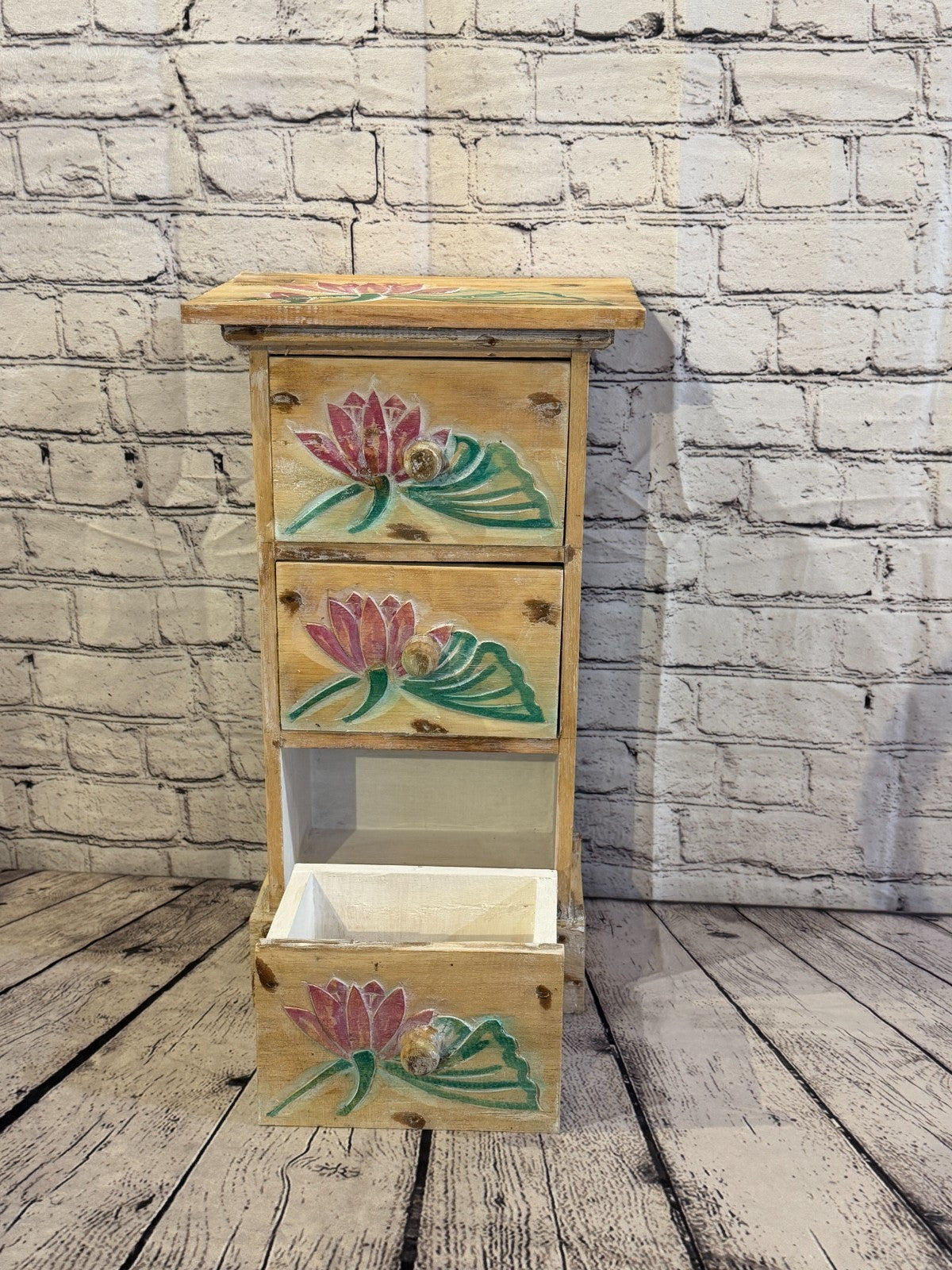 50cm x 25cm Flower 3 Draw Pillar Wooden Side Cabinet Living Storage Furniture5