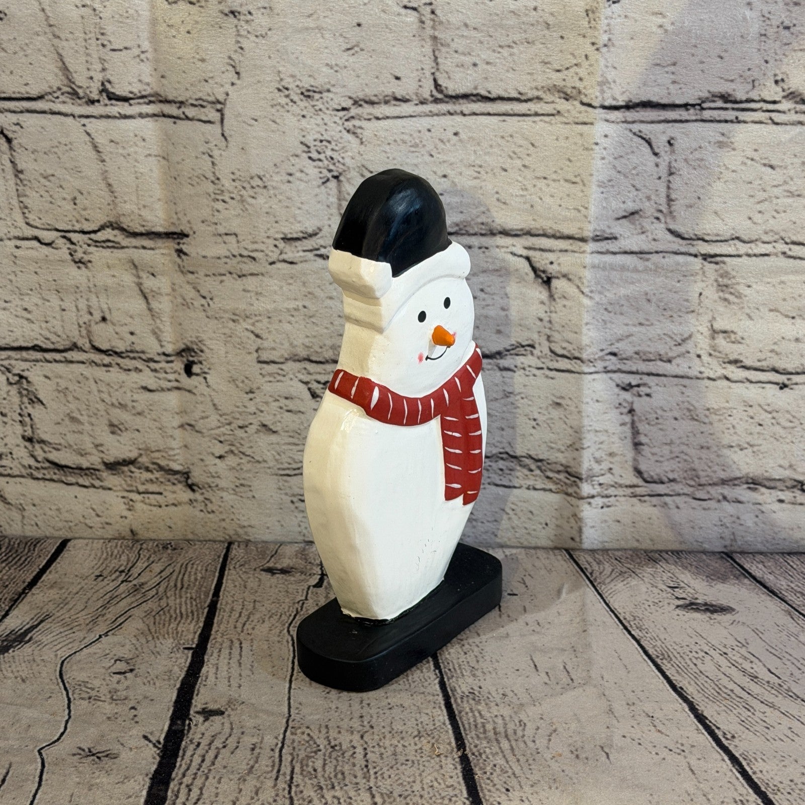 20cm x 10cm Black Flat Top Hat Snowman Handcrafted Wood Xmas Christmas Ornament2