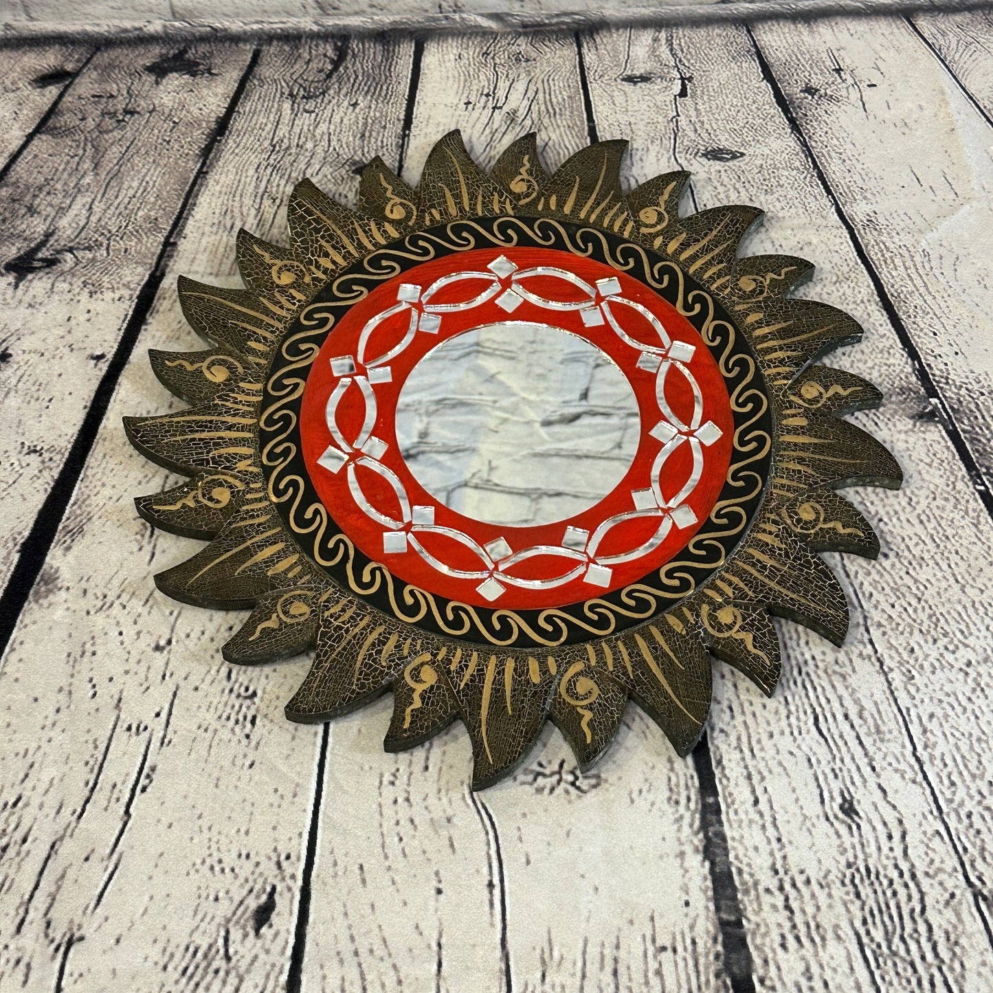 Gold Rope Sun Mosaic Tile Wall Mirror 30cm x 30cm 12 Inches Handmade Fairtrade3