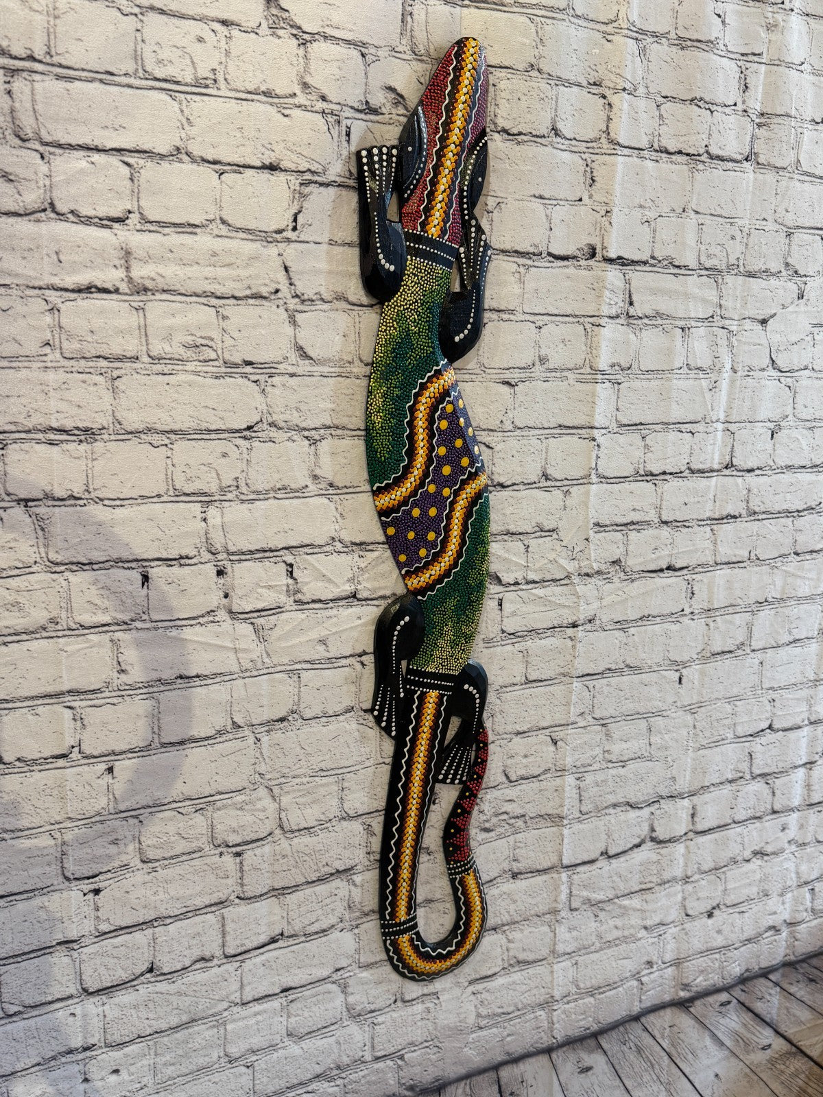 100cm Gecko Carved Wooden Dot Painted Ethnic Tribal Tiki Wall Art No 3 New0