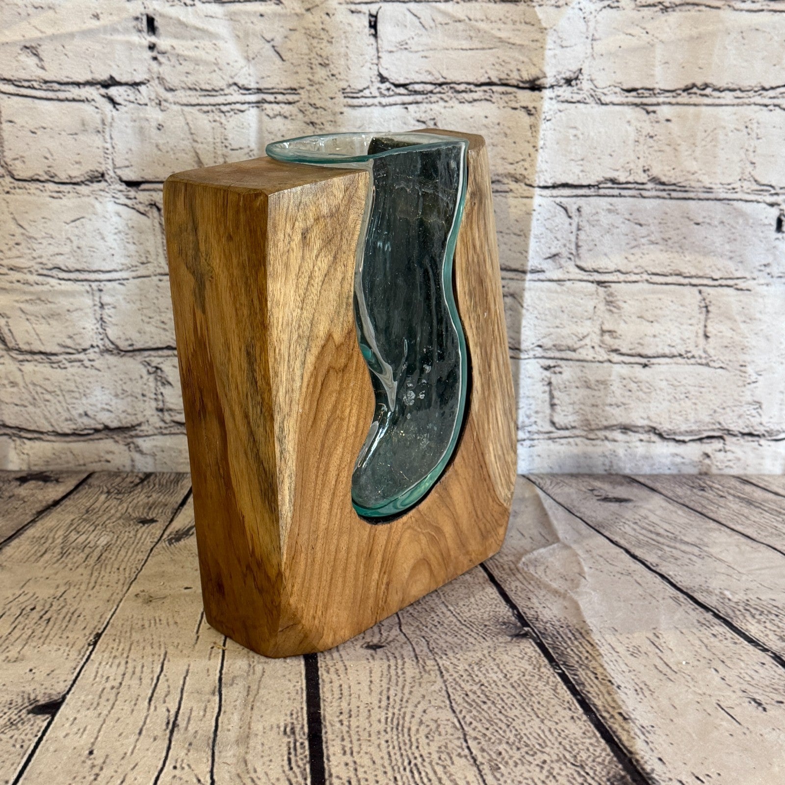 25cm Tall Block Vase Colour Melted Glass Wood Decorative Vase Glass Sculpture2