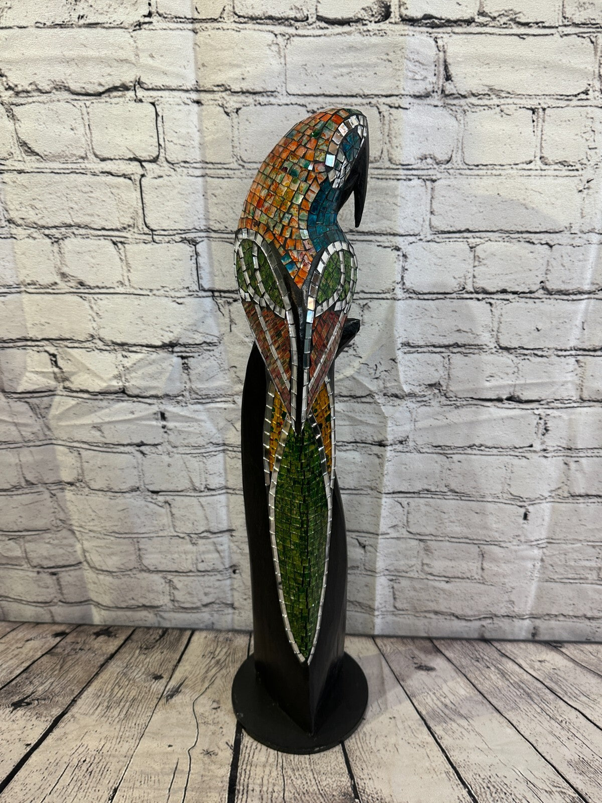 60cm Mosaic Parrot Bird Ornament Statue Fair Trade Handmade Carved Wood Design 44