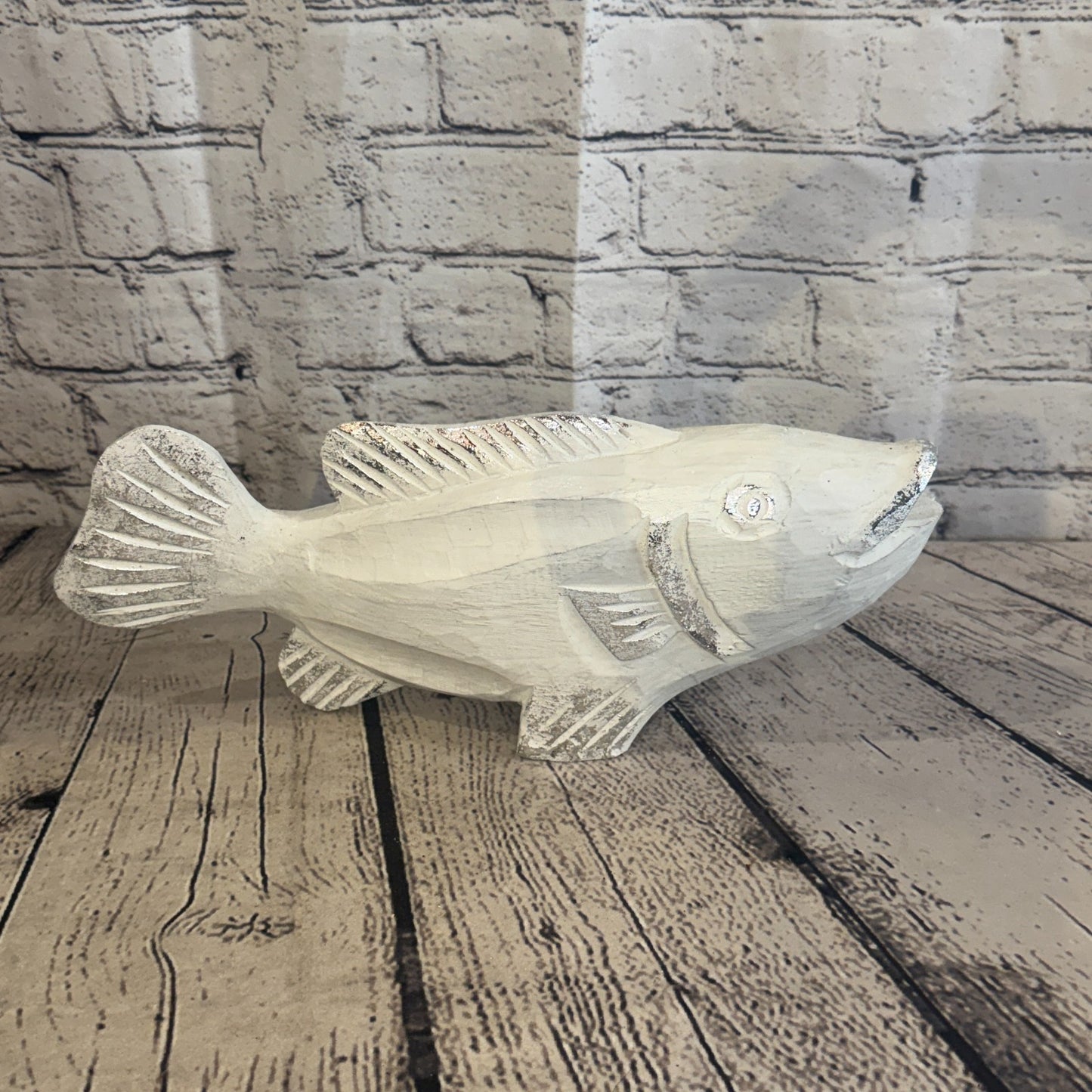 30cm x 15cm Trout Silver White Fish Wood Coastal Ocean Bathroom Decoration0