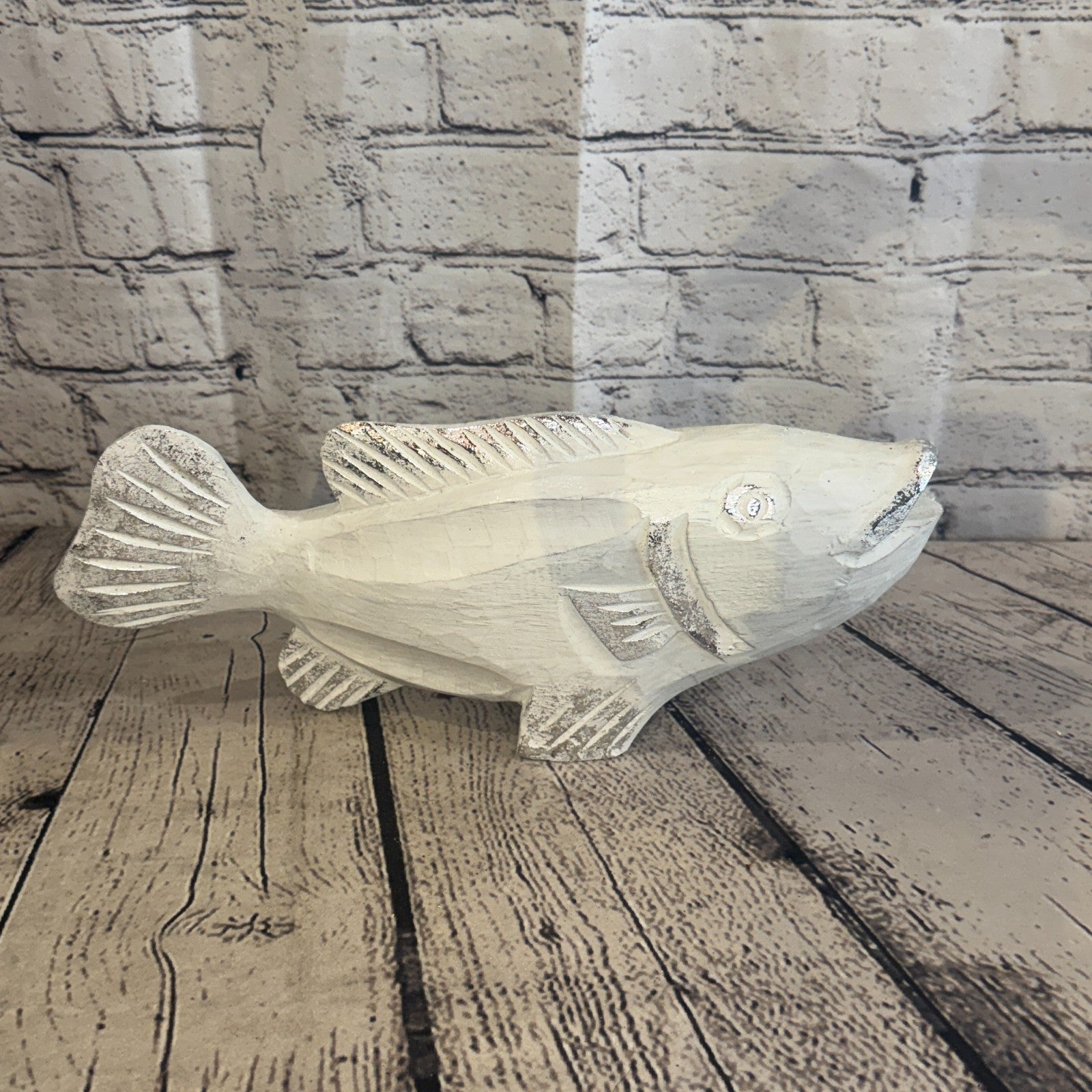 30cm x 15cm Trout Silver White Fish Wood Coastal Ocean Bathroom Decoration0