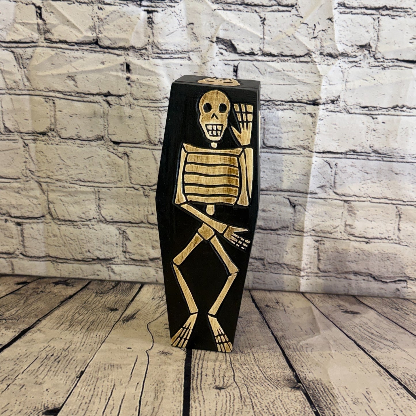 28cm x 8cm x 6cm Coffin Wooden Gothic Skeleton Skull Head Coffin Jewellery Box0