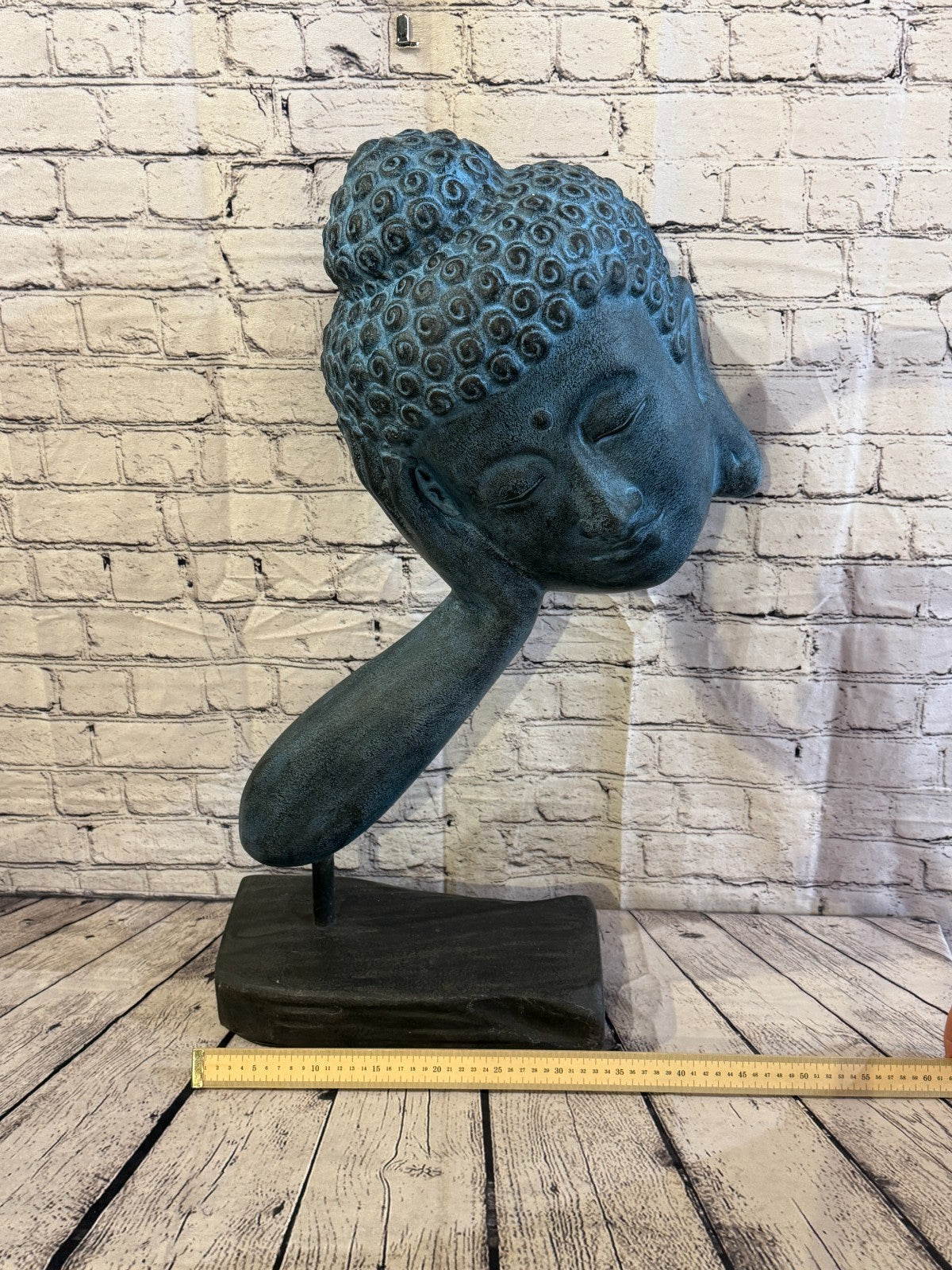 Blue 75cm x 35cm Thai Buddha Head In Hand On Base Statue Resin Hindu6