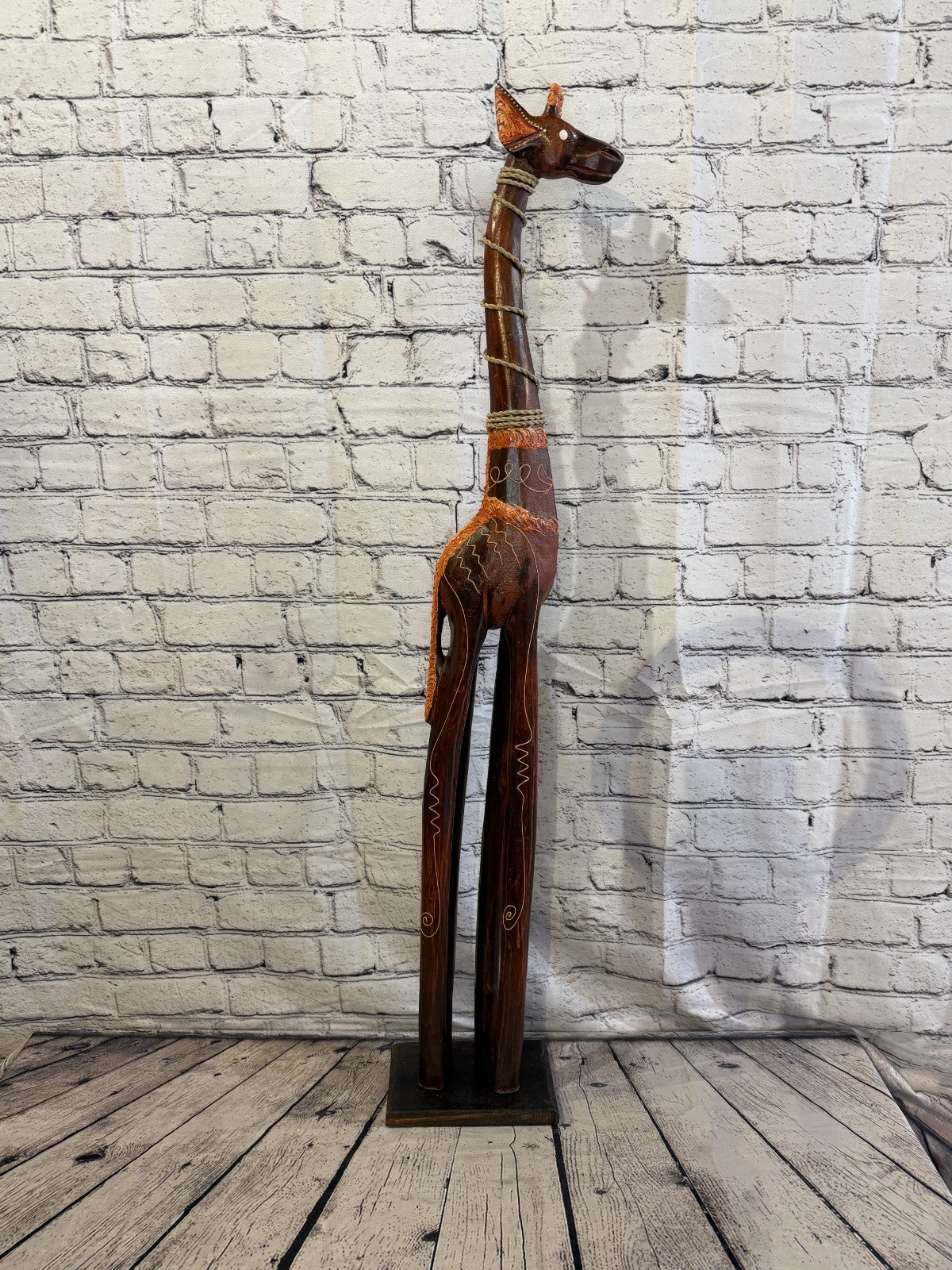 100cm Brown Wooden Giraffe Standing Single Carved Solid Wood Giraffe Handmade3
