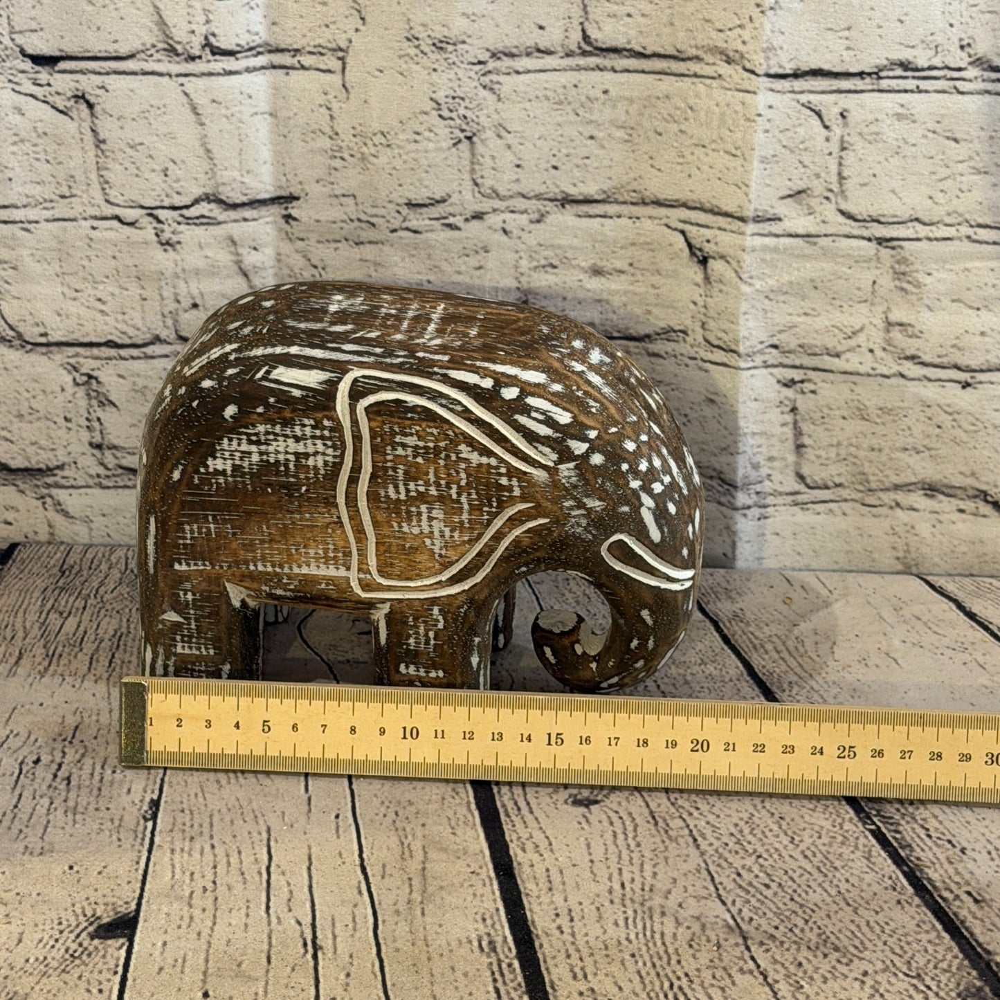 15cm x 20cm Brown Wood Wooden Standing Elephant Hand Carved Painted Statue7