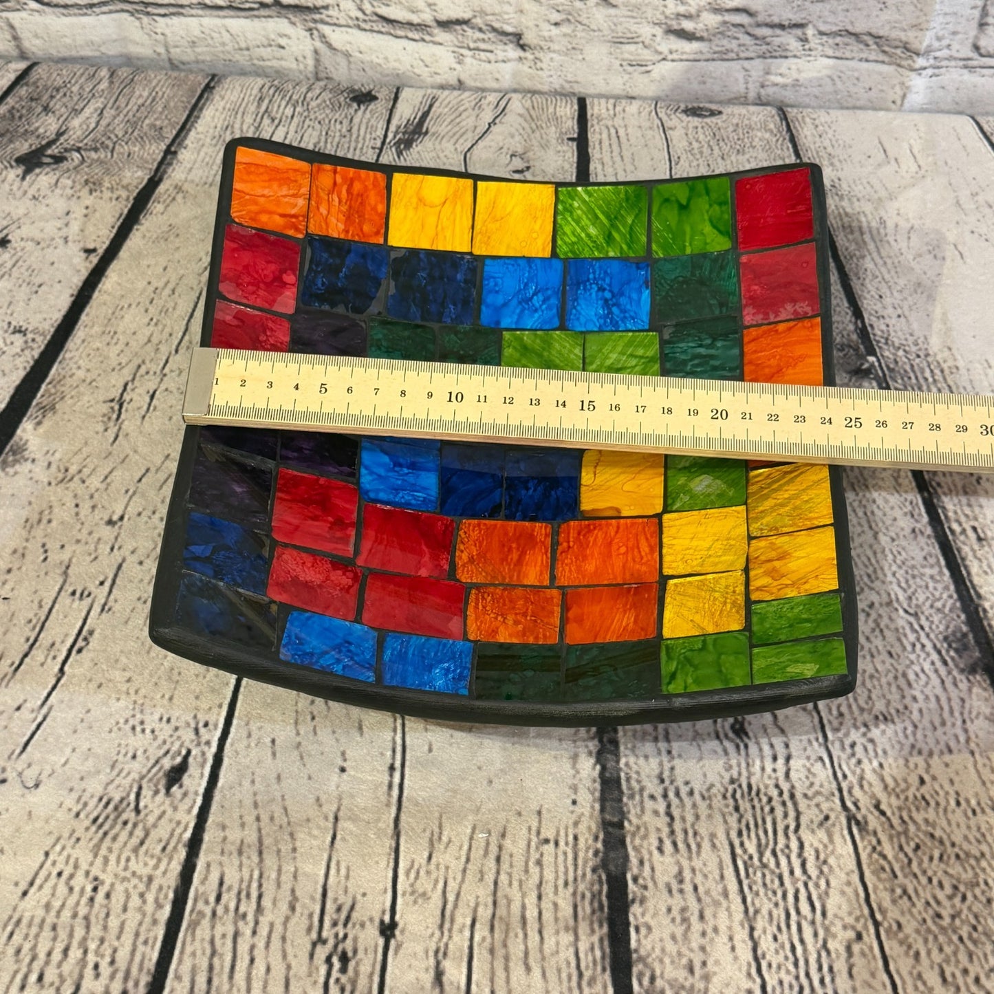 25cm Rainbow Block Square Mosaic Handmade Ceramic Glass Tile Bowl Fruit1