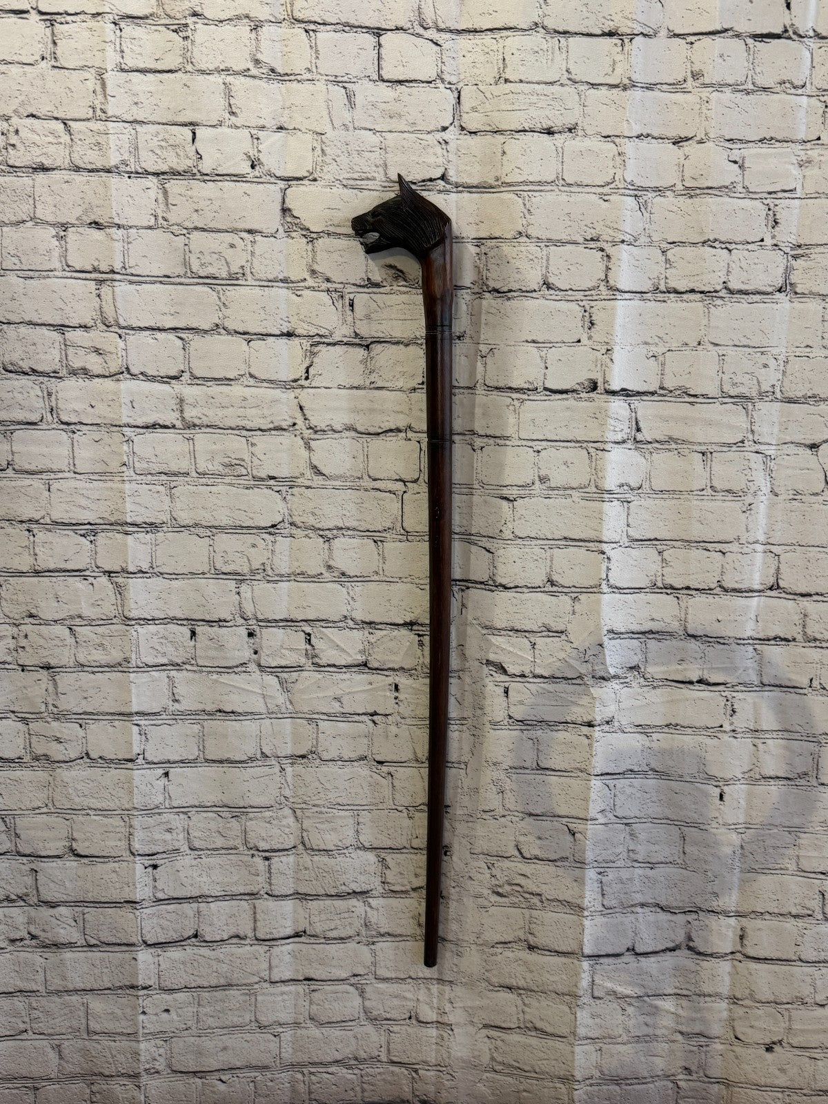 Wolf Head 90cm Tribal African Walking Stick Cane Hand Carved Dark Wood3