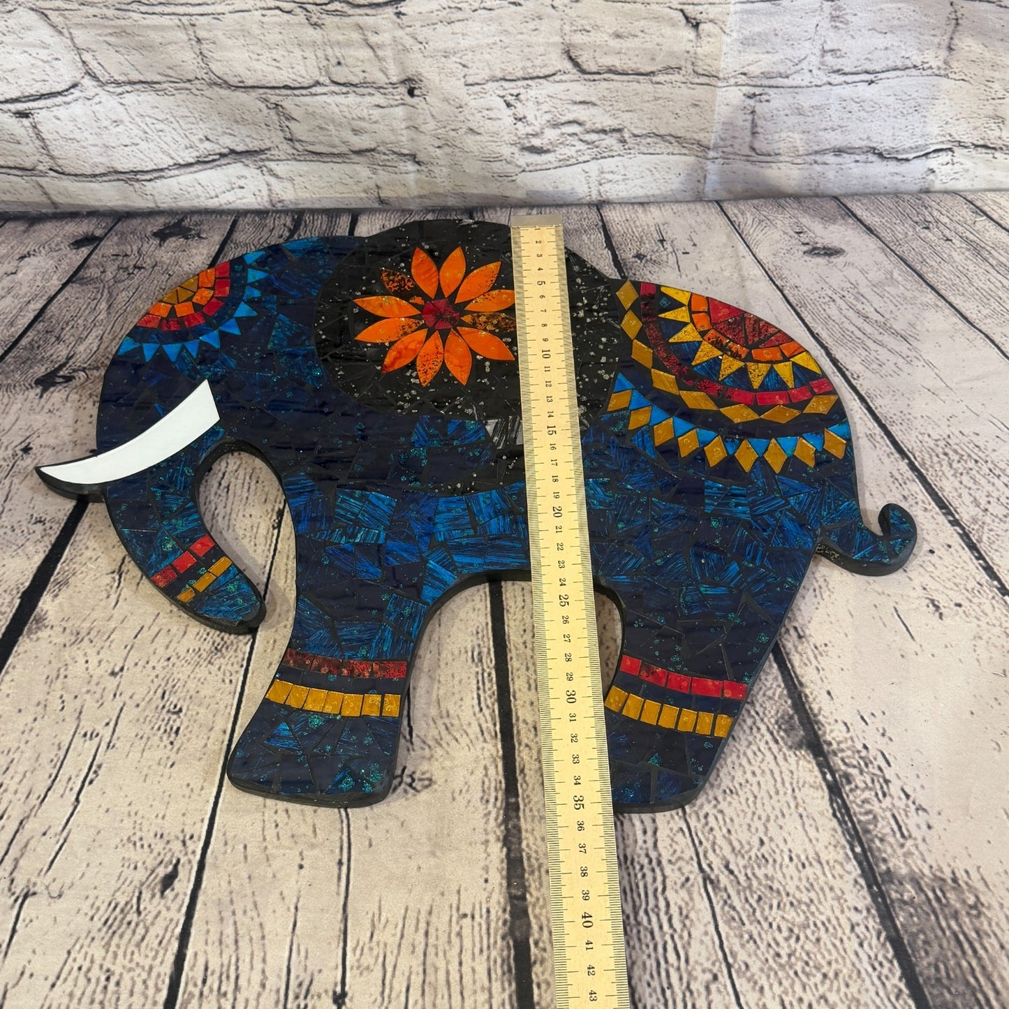 Dark Blue Elephant Mosaic Tile Wall Mirror 40cm x 40cm 16 Inches Handmade5