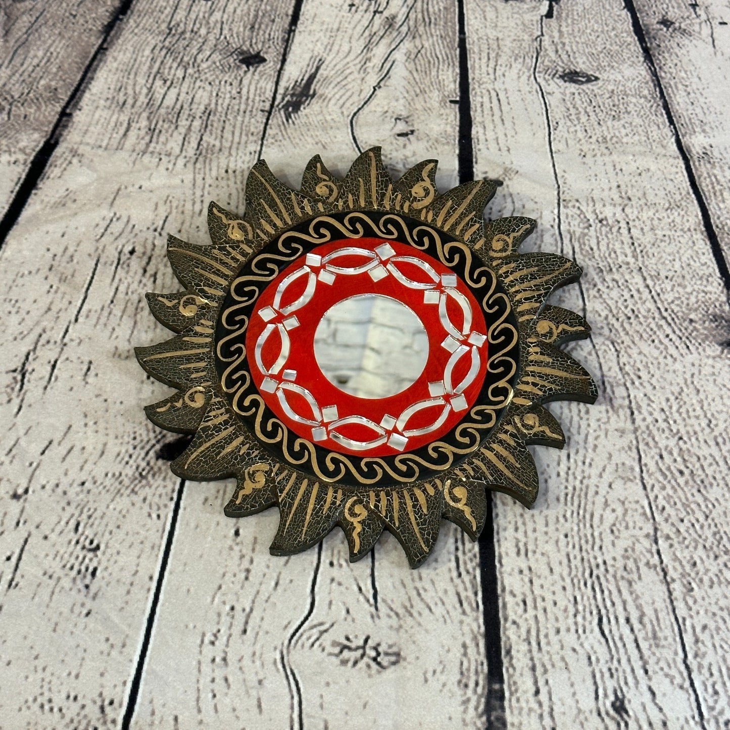 Red Rope Sun Mosaic Tile Wall Mirror 20cm x 20cm 8 Inches Handmade Fairtrade3