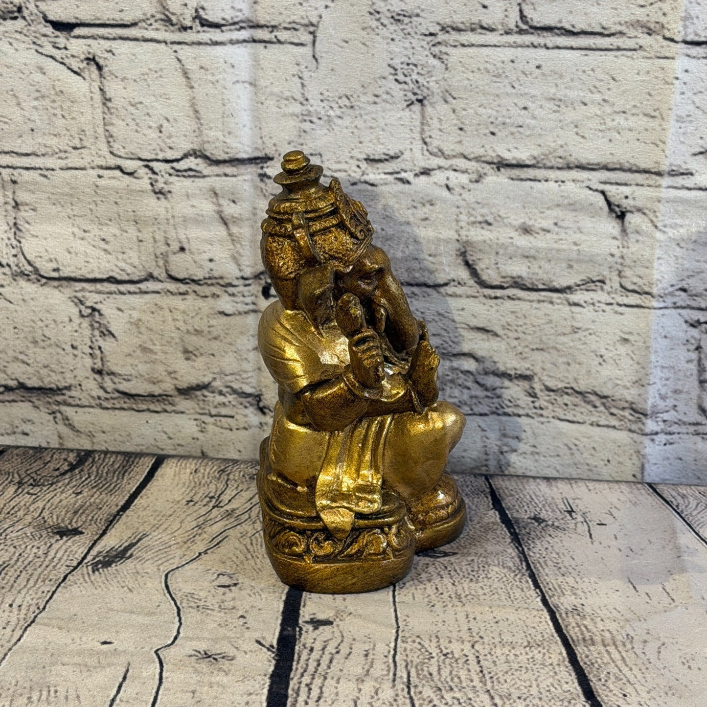Bronze & Bronze 18cm Large Ganesh Ganesa Sitting On Lotus Statue Resin Hindu3