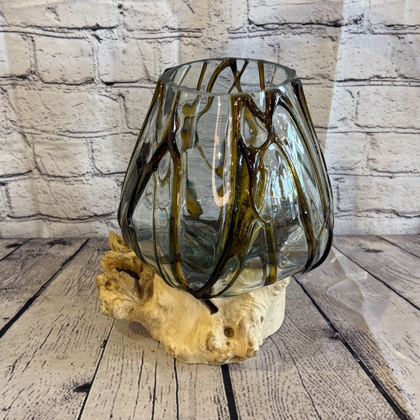 30cm Tall Brown Streak Melted Glass Wood Decorative Vase Glass Sculpture Crafted0