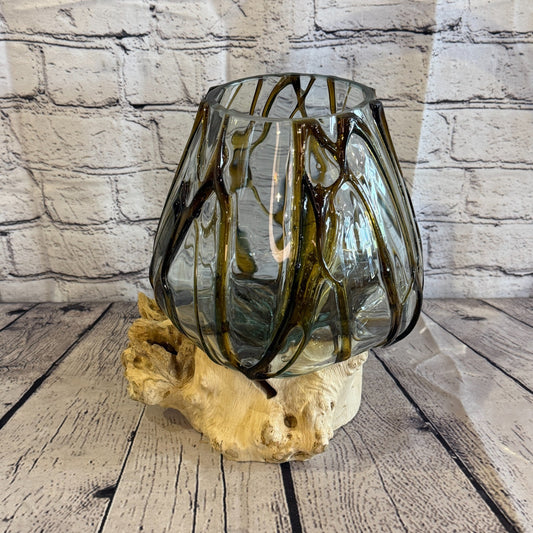 30cm Tall Brown Streak Melted Glass Wood Decorative Vase Glass Sculpture Crafted0