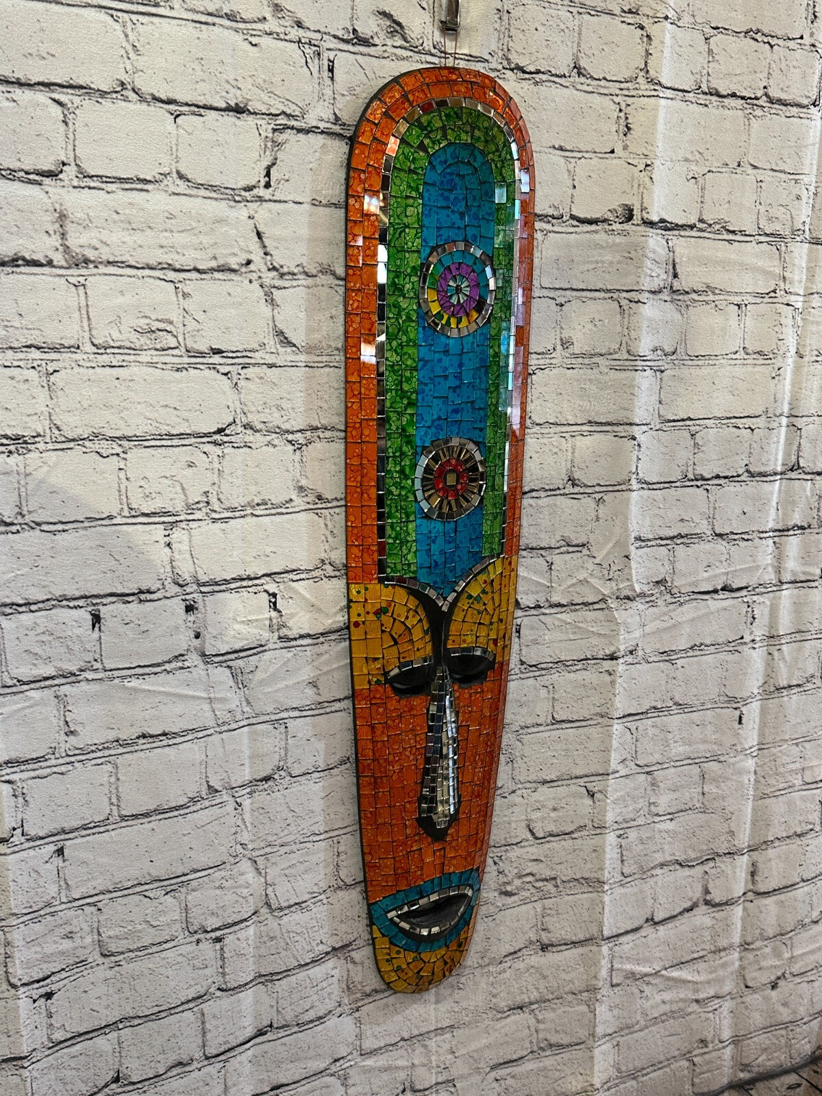 80cm Mosaic Mirror Mask Carved Painted Ethnic Tribal Wall Art Handmade Design 50
