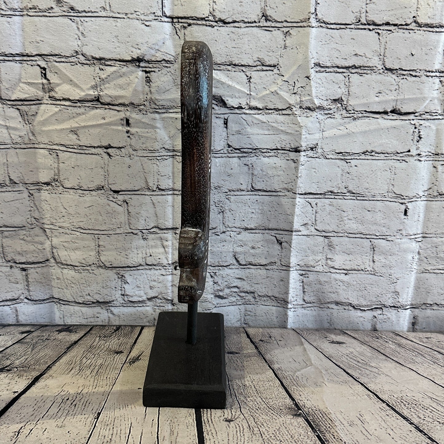 40cm x 20cm Wooden Tribal Primitive Black Elephant Head Stand Sculpture Statue3