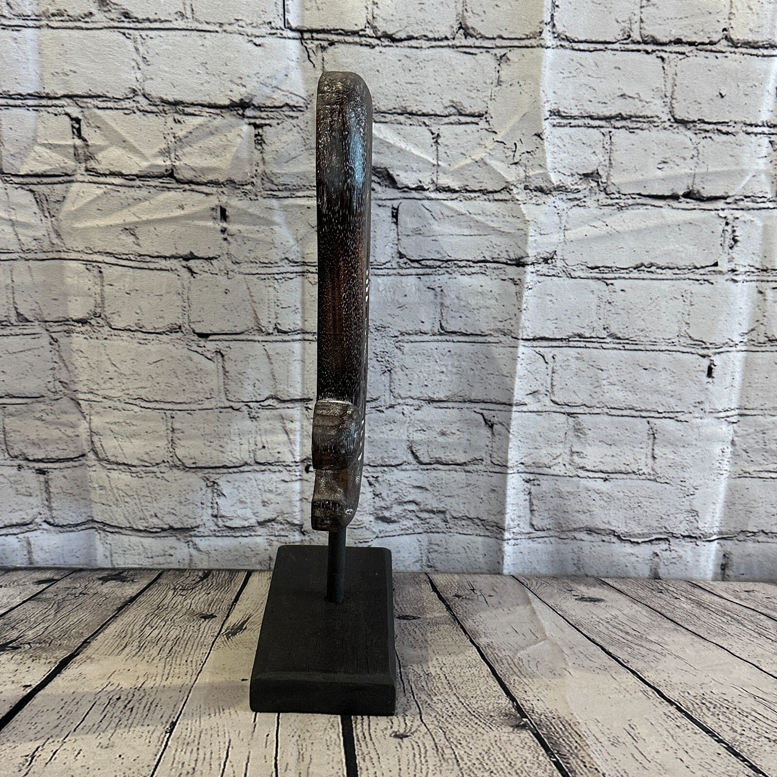 40cm x 20cm Wooden Tribal Primitive Black Elephant Head Stand Sculpture Statue3