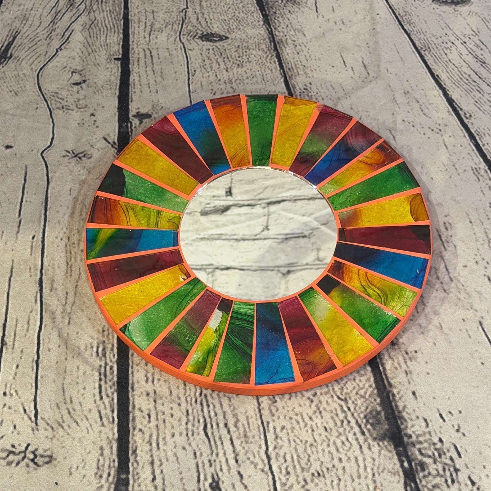 Rainbow Line Terracotta Mosaic Tile Wall Mirror 20cm x 20cm 8 Inches Handmade2