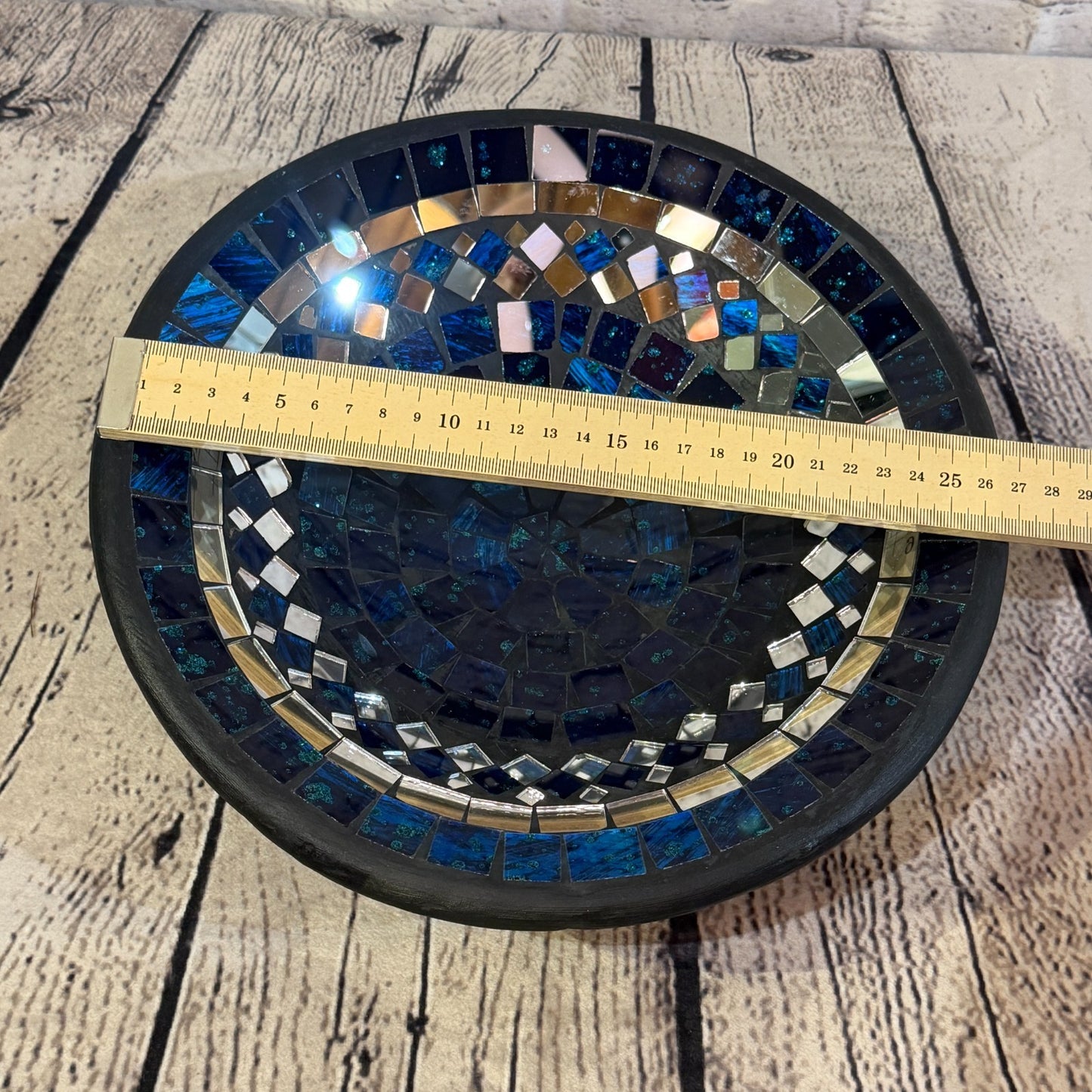 28cm Indigo Blue Round Mirror Mosaic Handmade Ceramic Glass Tile Bowl Fruit1
