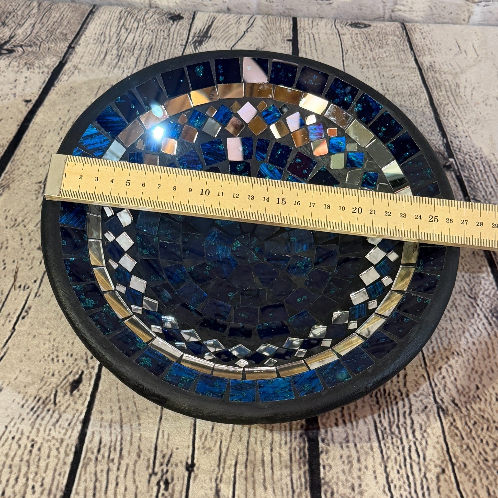 28cm Indigo Blue Round Mirror Mosaic Handmade Ceramic Glass Tile Bowl Fruit1