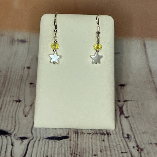 Yellow Crystal And White Star Shaped Dangle Drop Earrings Handmade UK Jewellery0