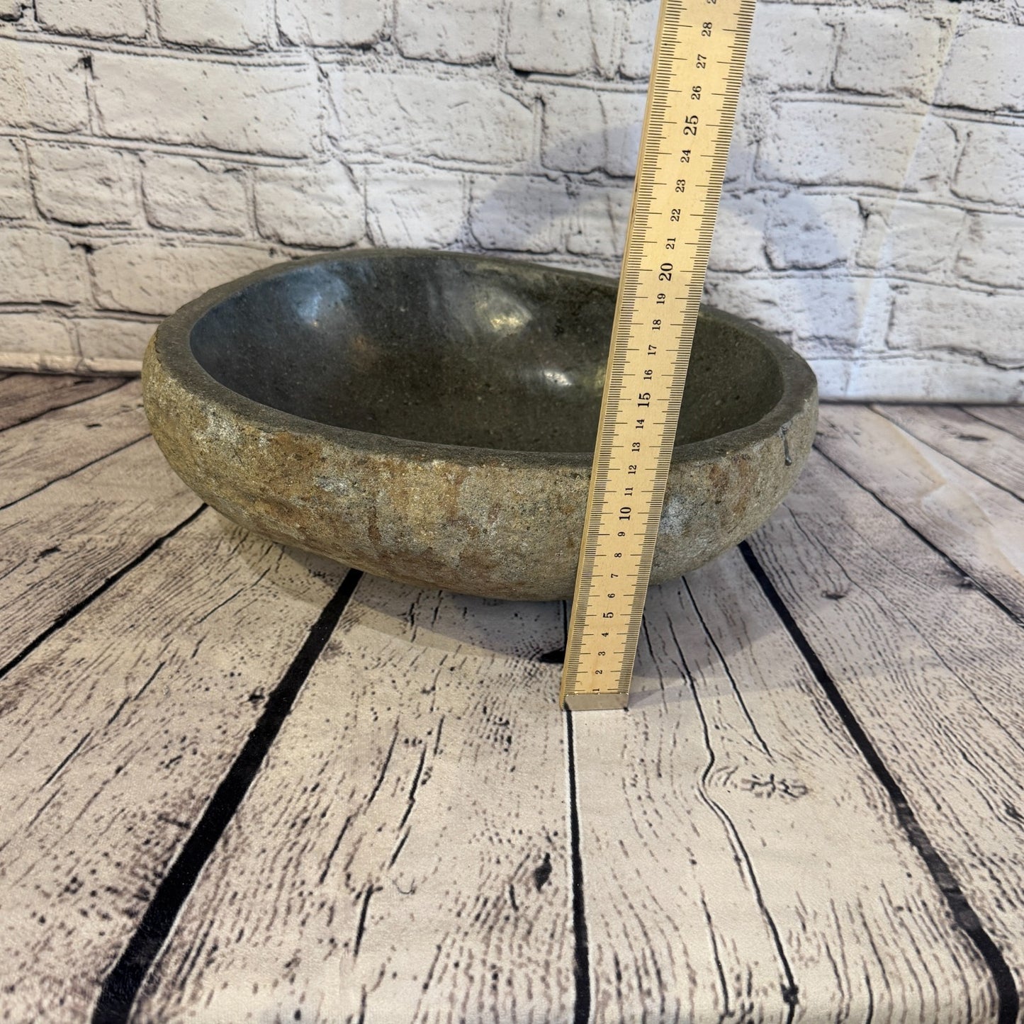 32cm x 26cm Wash Basin Bathroom Counter Top Washing River Stone Bowl Sink No 145
