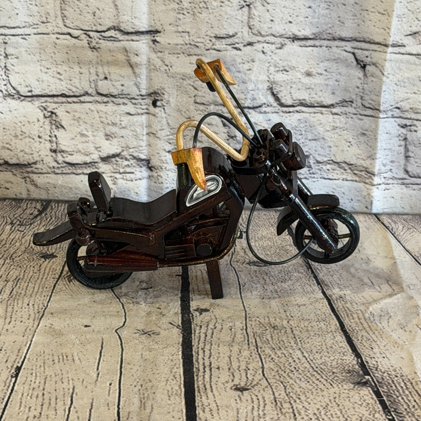 20cm Small Dark Wood Motorbike Motorcycle Model Wooden Ornament Decorative Bike3