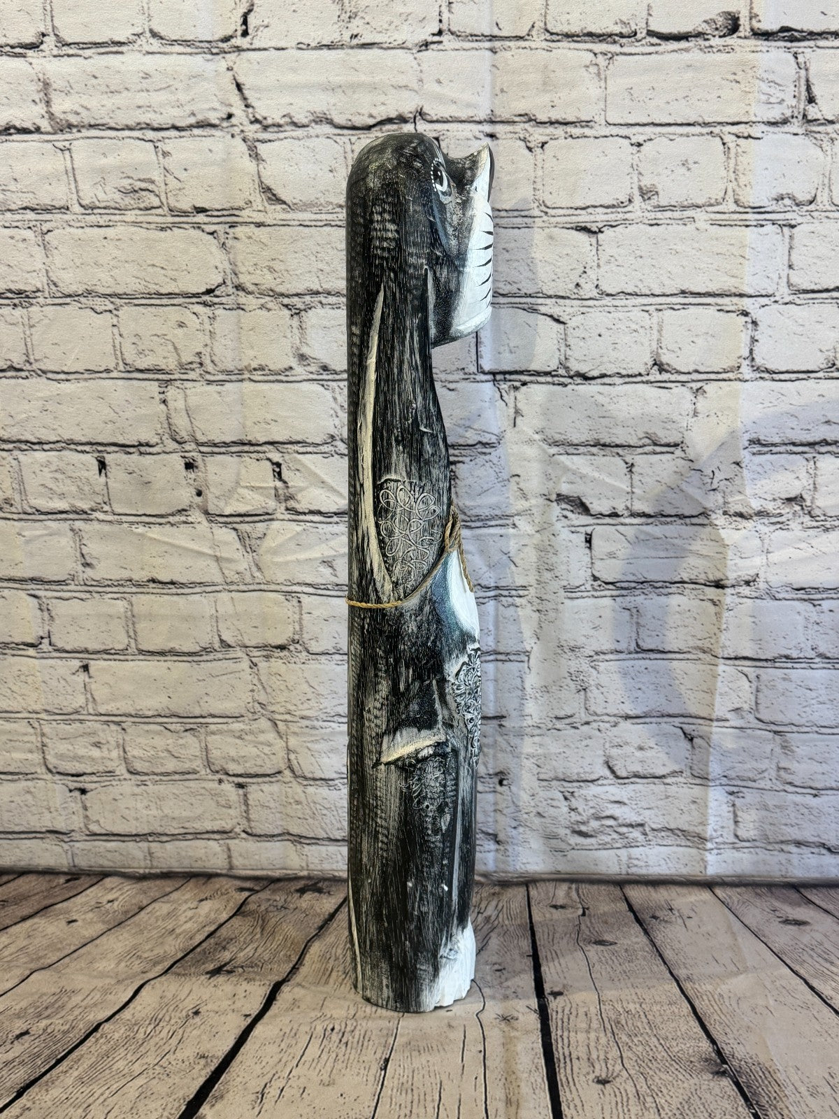 60cm Grey Wooden Shabby Dog Statue Ornament Fair Trade Handcarved3