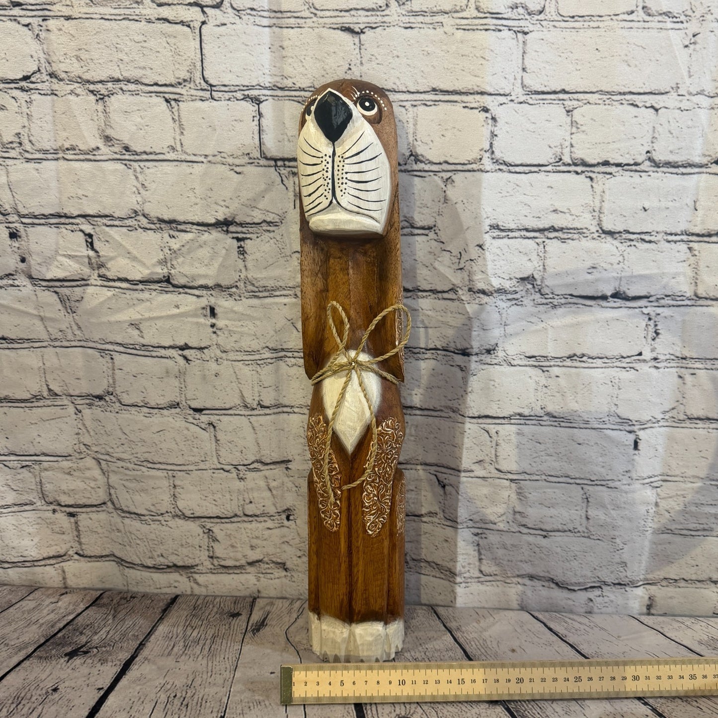 50cm Dark Brown Wooden Shabby Dog Statue Ornament Fair Trade Handcarved6