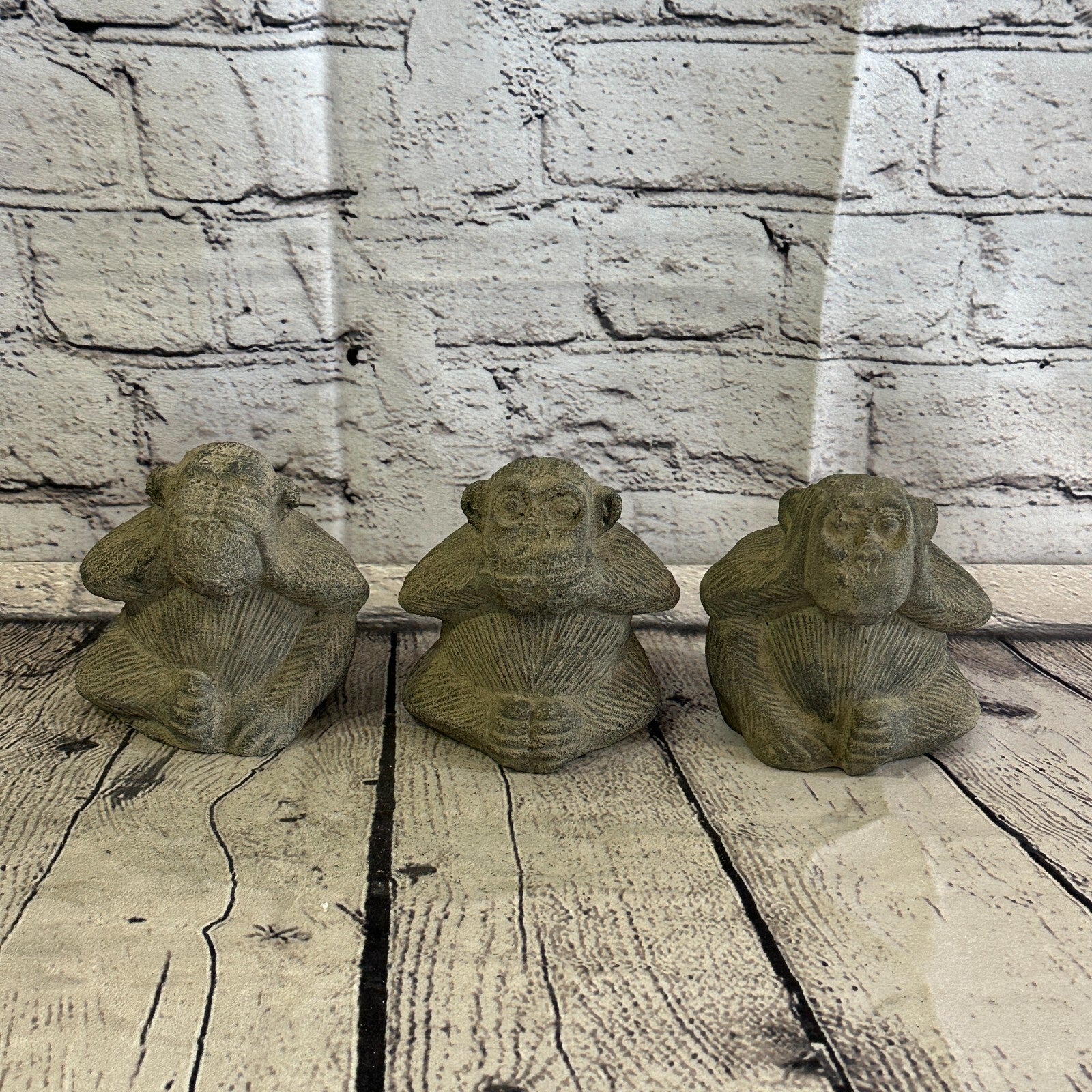 3 Wise Monkeys Set Stone Garden 10cm x 8cm Ornament Outdoor Indoor Statue Hindu0