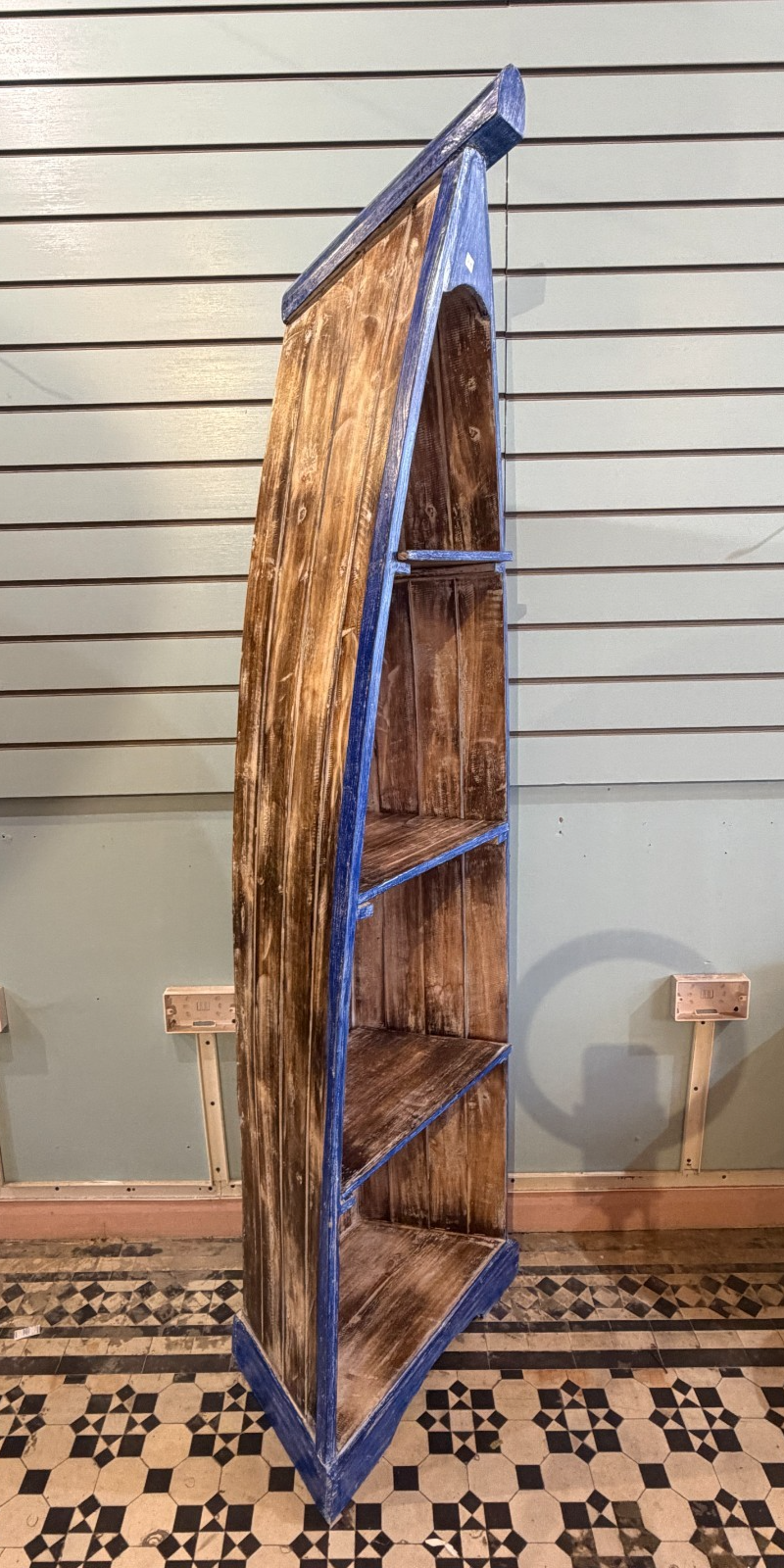 180cm x 55cm x 30cm Blue Boat Shelf Wooden Cabinet Living Hall Storage Furniture2