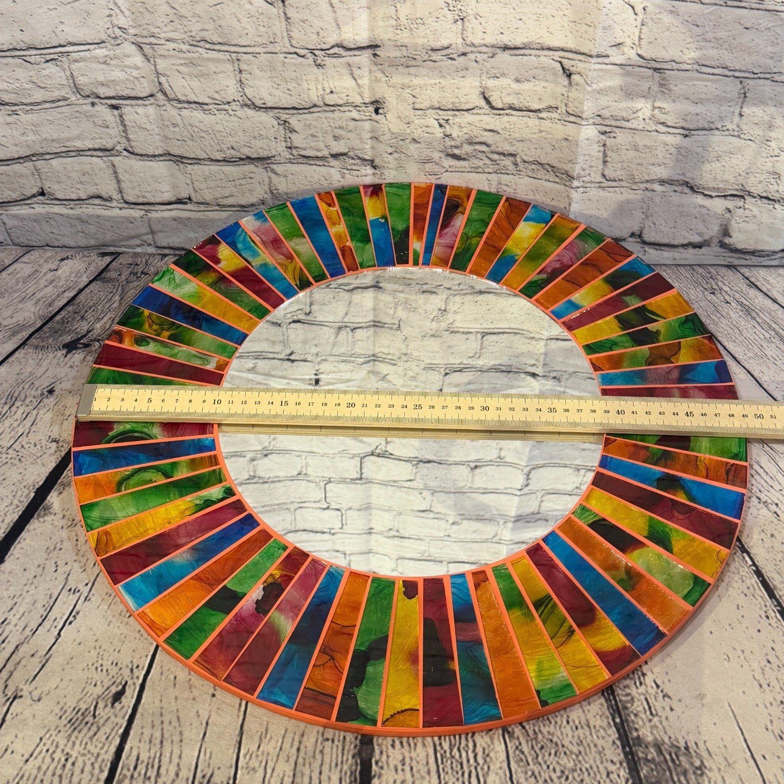 Rainbow Line Terracotta Mosaic Tile Wall Mirror 50cm x 50cm 20 Inches Handmade4