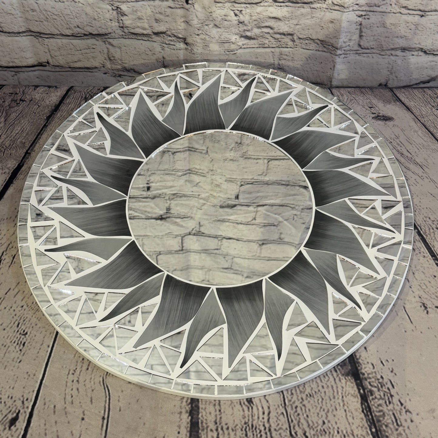 Grey Sun Flame Mosaic Tile Wall Mirror 40cm x 40cm 16 Inches Handmade2