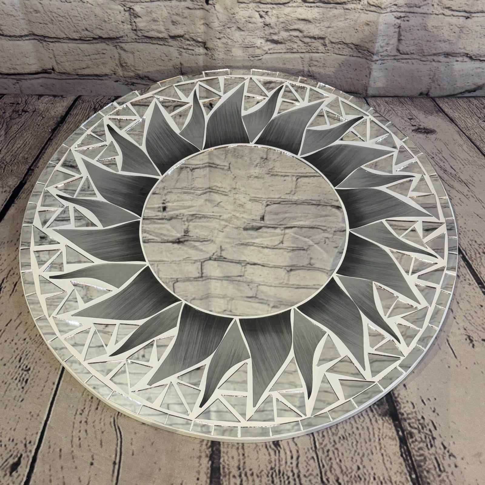 Grey Sun Flame Mosaic Tile Wall Mirror 40cm x 40cm 16 Inches Handmade2