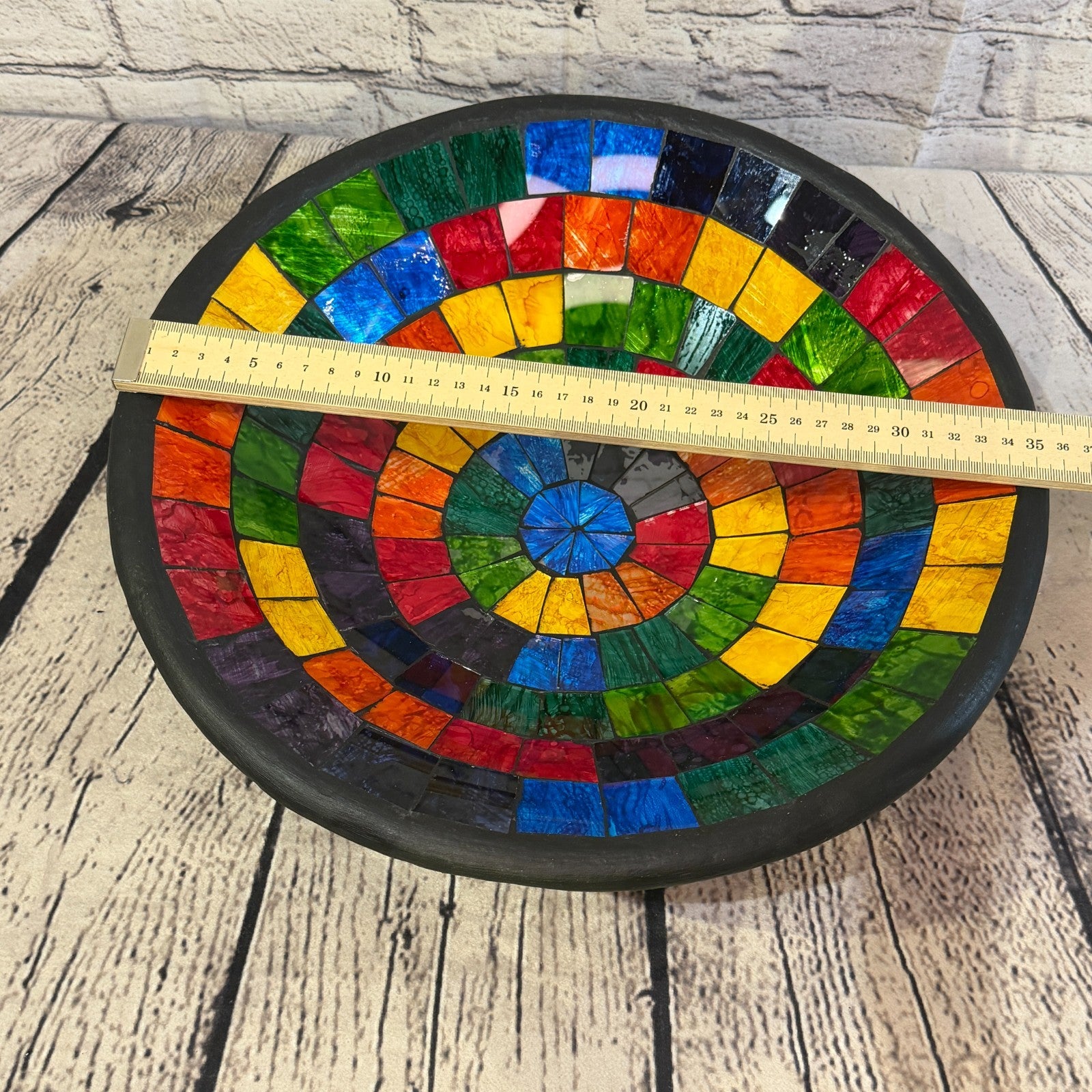 35cm Rainbow Block Round Mosaic Handmade Ceramic Glass Tile Bowl Fruit1