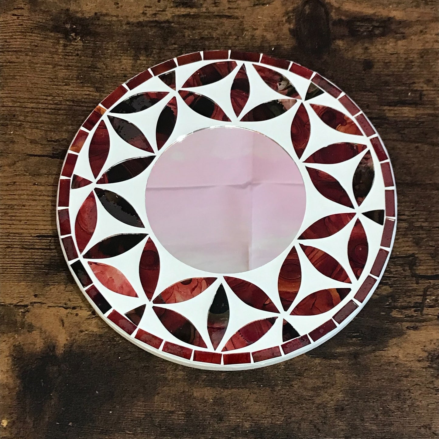 Red Flower Mosaic Tile Wall Mirror 20cm x 20cm 8 Inches Handmade New2