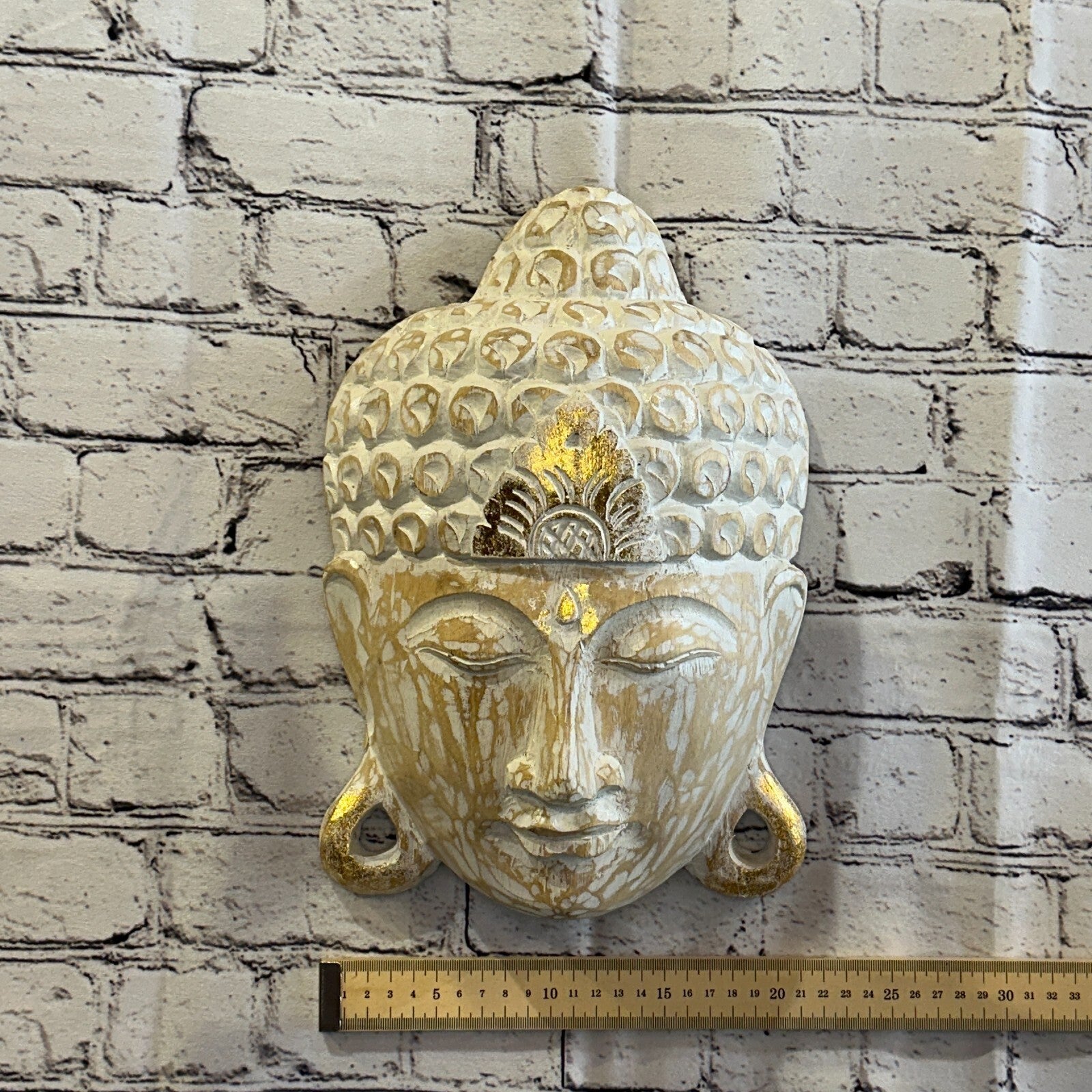 30cm x 20cm Light Brown Buddha Head Mask Wooden Hanging Statue Figurine Ornament4